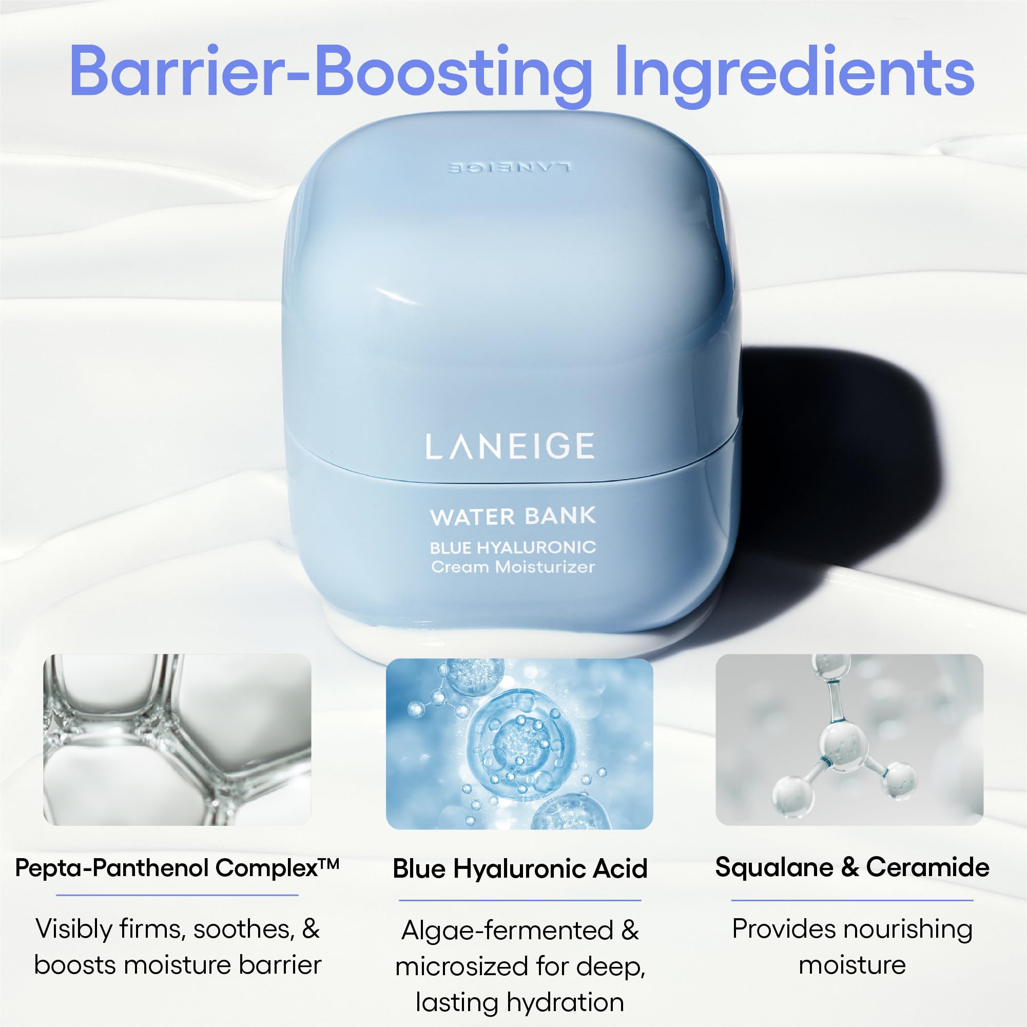 LANEIGE Water Bank Blue Hyaluronic Cream Moisturizer: Hydrating Korean Face Cream with Squalane & Ceramide