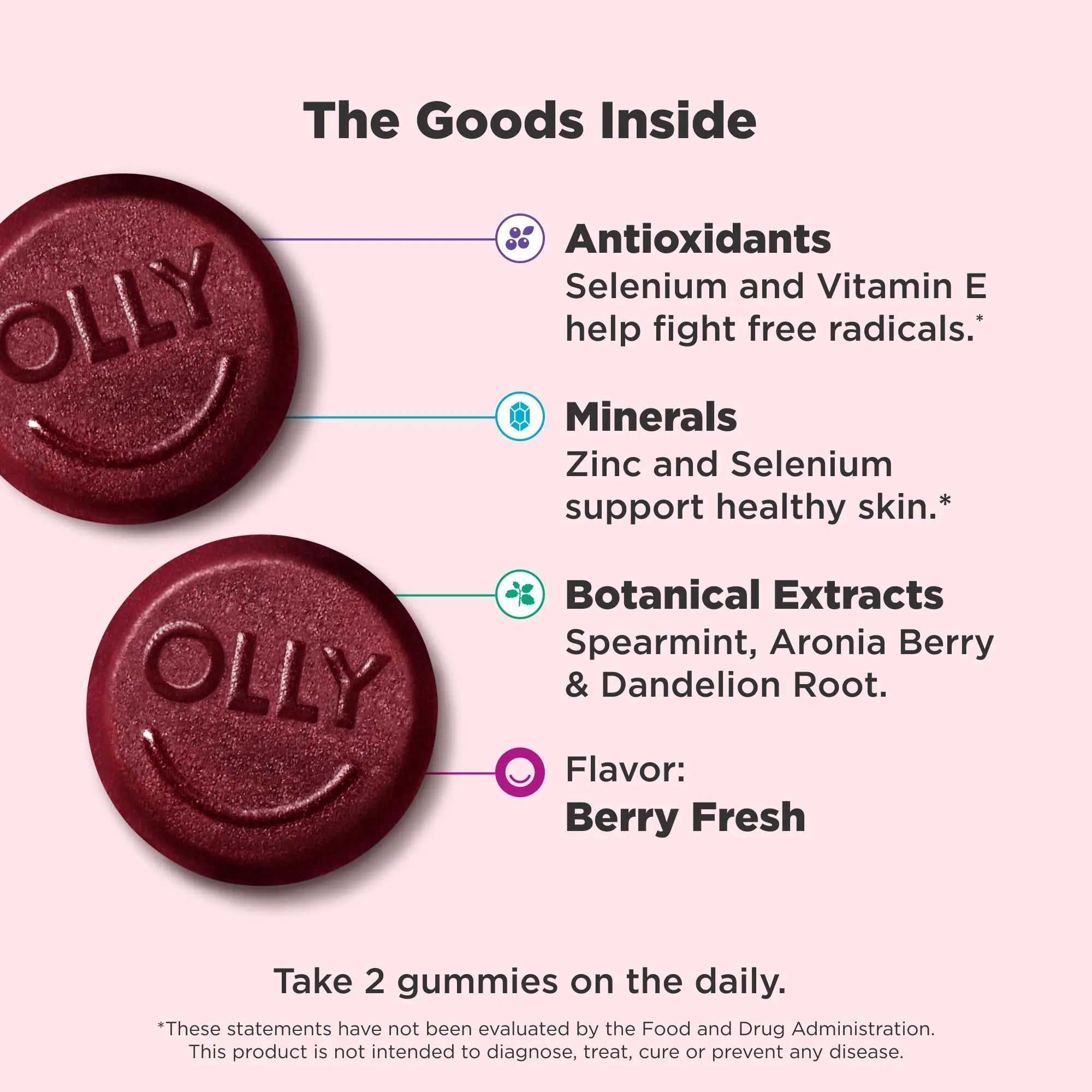OLLY Flawless Complexion Gummy, Clear and Healthy Skin Support, Vitamins E, A, Zinc, Chewable Supplement, Berry - 50 Count (Pack of 1) OLLY Au supplements