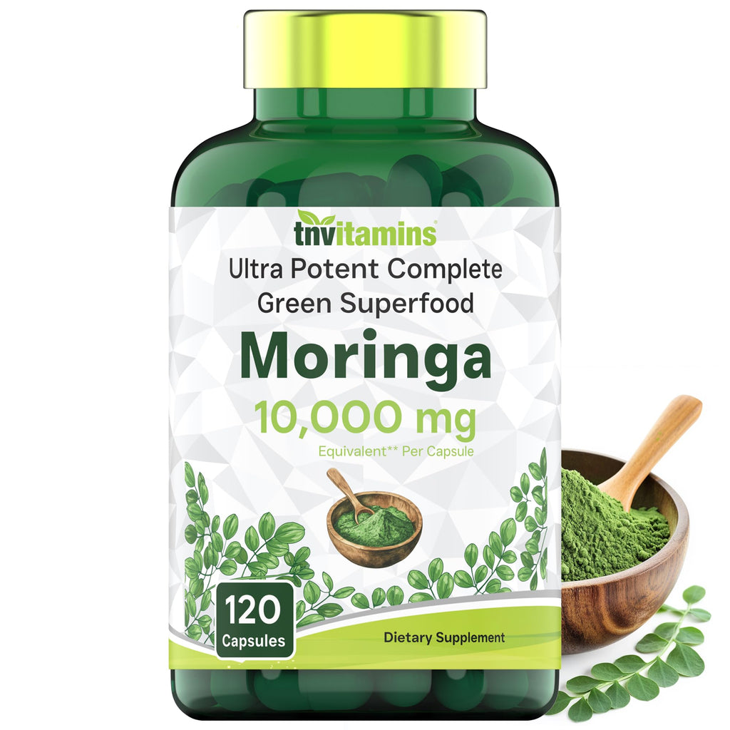 tnvitamins Moringa Capsules 10,000 mg - 120 Capsules | High Potency Moringa Leaf Extract Superfood Supplement for Energy