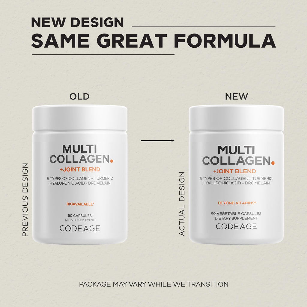 Codeage Multi Collagen Protein + Joint Blend Supplement, Hyaluronic Acid, Bromelain, Turmeric, Ginger, Boswellia, Astaxanthin - Hydrolyzed Bovine Collagen