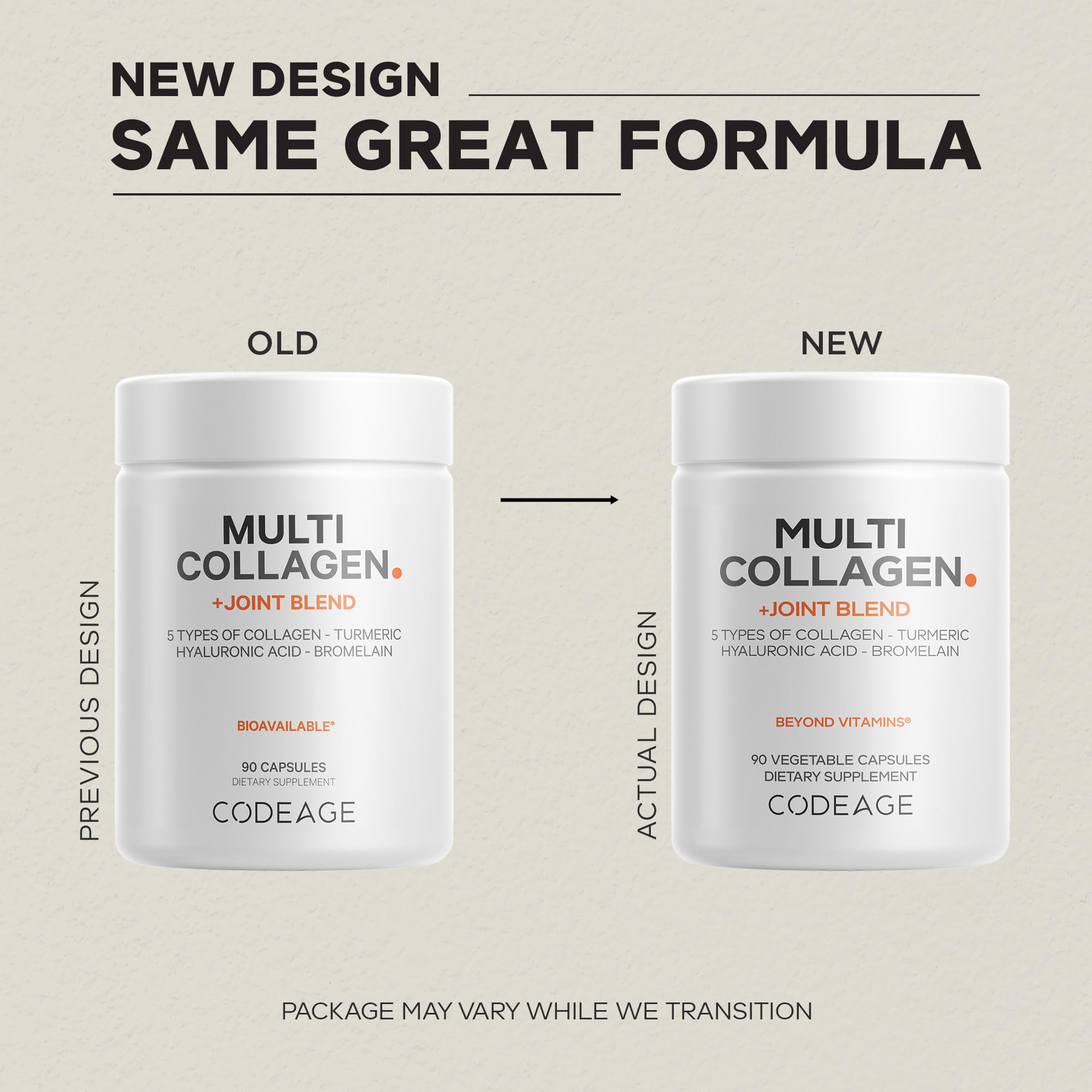 Codeage Multi Collagen Protein + Joint Blend Supplement, Hyaluronic Acid, Bromelain, Turmeric, Ginger, Boswellia, Astaxanthin - Hydrolyzed Bovine Collagen
