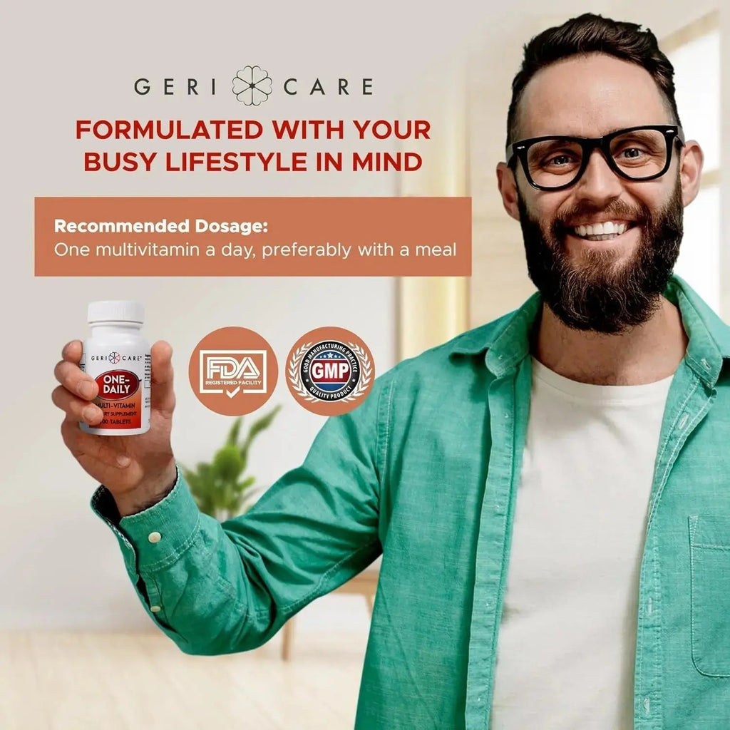 GeriCare One-Daily Multi-Vitamin Tablet, 100 Count Adult Multivitamin Supplement | Easy-to-Take Dietary Supplement with Vitamins A, C, D3, B, Calcium GeriCare Au supplements