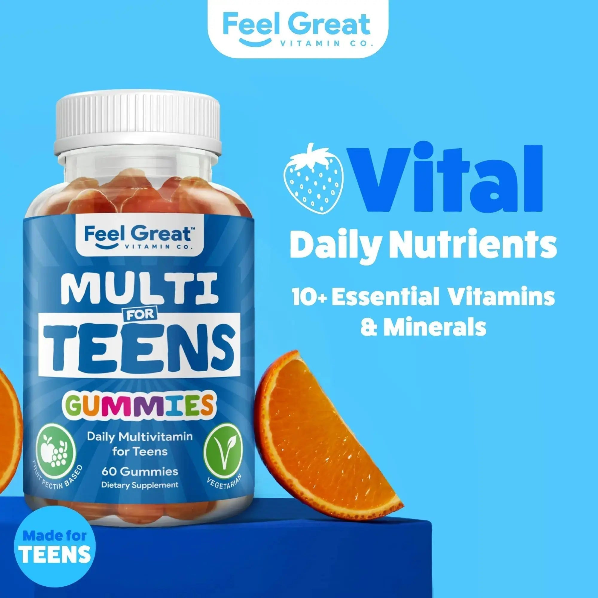 Feel Great Teen Vitamins Multivitamin Gummies | Citrus & Strawberry Flavor for Teen Boys & Girls | for Bone, Muscle & Immune Support | The Feel Great Vitamin Company Au supplements