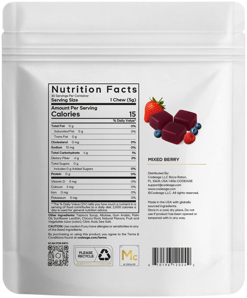 Codeage Miracle Candy Sugar-Free Candies, Mixed Berry Soft Chews – Allulose, Prebiotic Fiber – Low-Calorie Wonderchews – 0g Sugar Soft Chews - 30 Count Codeage Au supplements