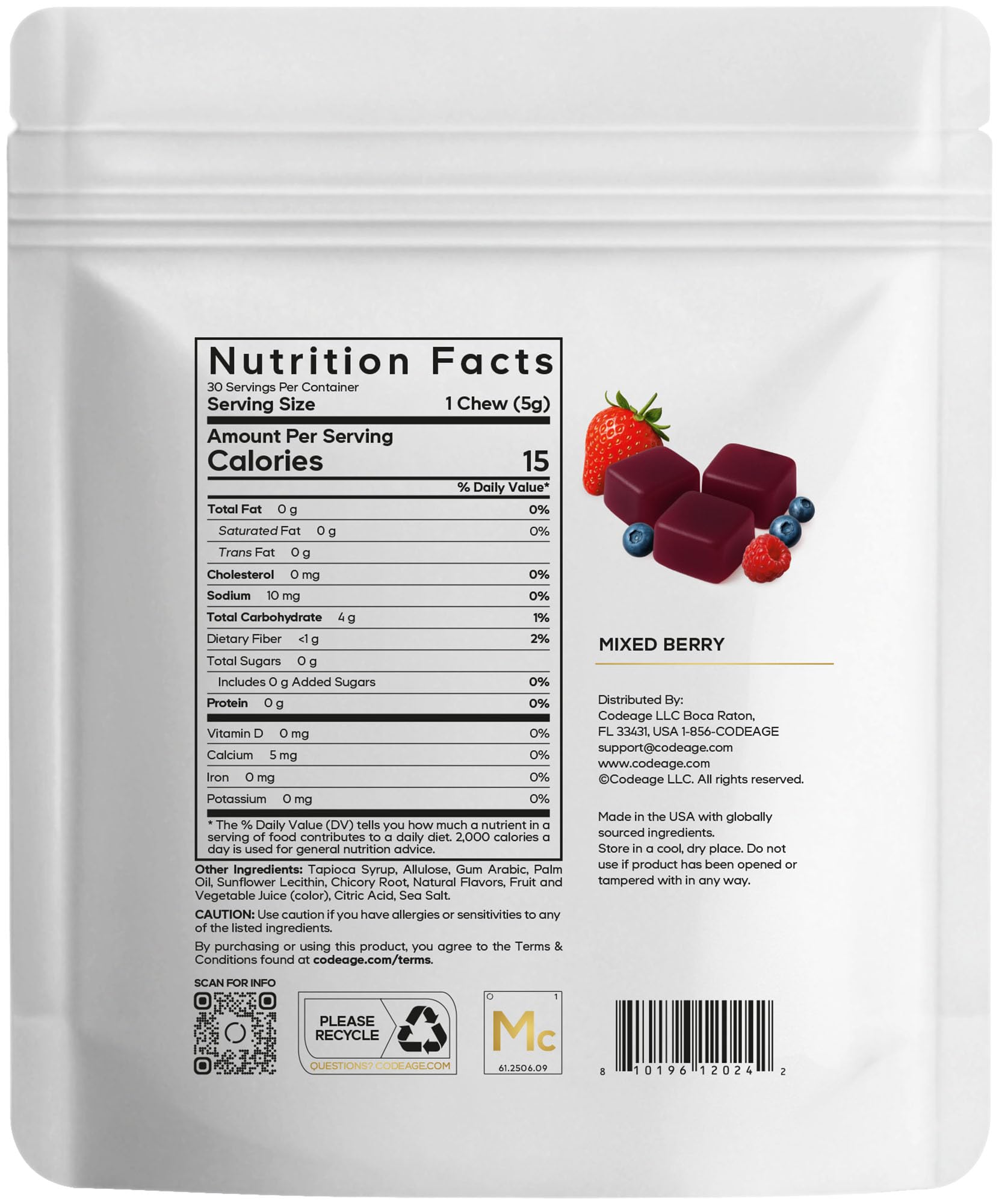 Codeage Miracle Candy Sugar-Free Candies, Mixed Berry Soft Chews – Allulose, Prebiotic Fiber – Low-Calorie Wonderchews – 0g Sugar Soft Chews - 30 Count Codeage Au supplements