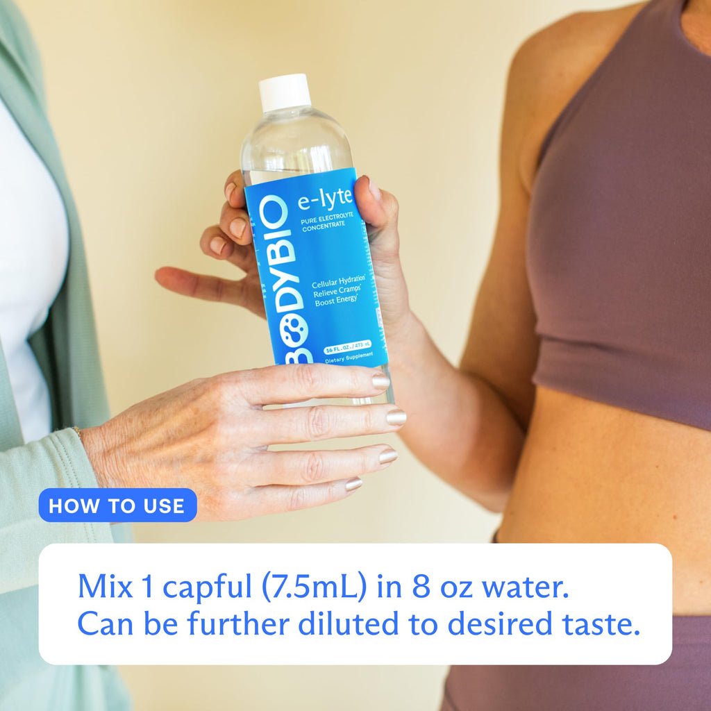 BodyBio e-lyte - Liquid Electrolyte Concentrate for Clean Hydration, Energy & Cramp Relief - No Sugar, No Artificial Flavors, No Fillers, Keto Friendly