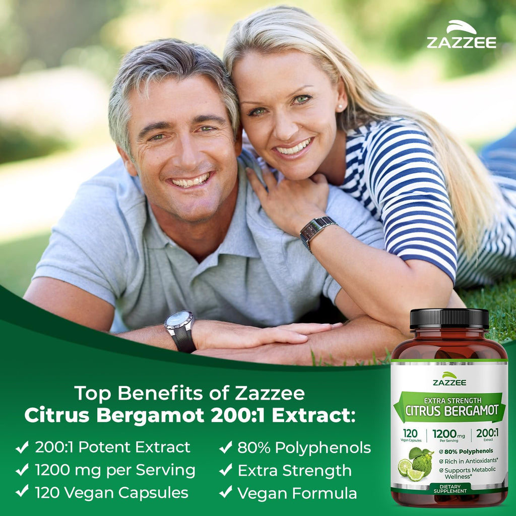 Zazzee Extra Strength Citrus Bergamot 200:1 Extract 1200 mg, 80% Polyphenols, 120 Vegan Capsules, Standardized 200X Potency