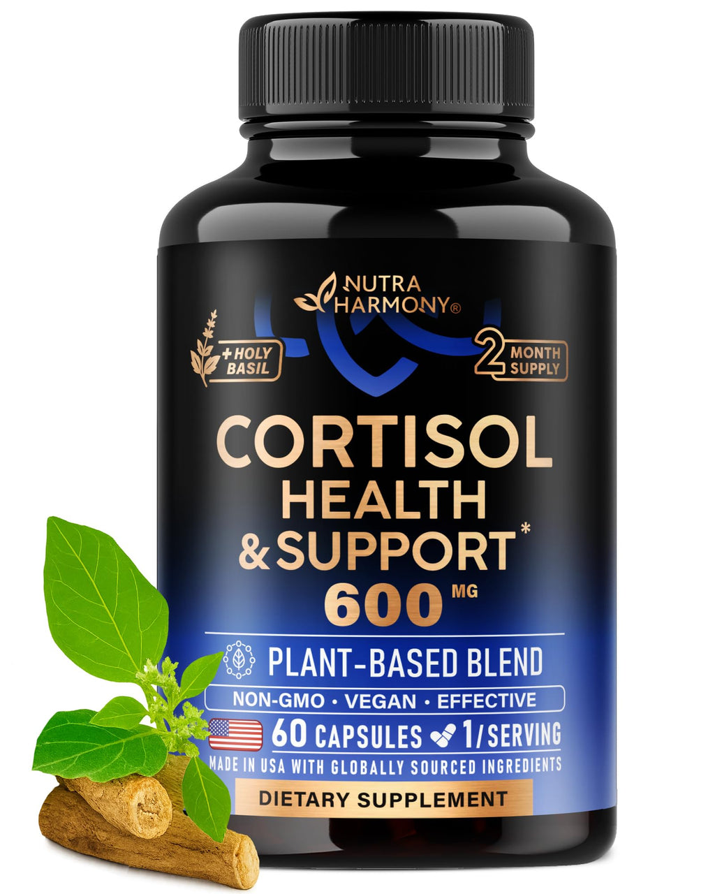 Cortisol Supplement for Women - Holy Basil | Ashwagandha | Rhodiola | L-Theanine - Plant-Based Hormone Balance - Mood, Focus & Sleep Support - Made in USA