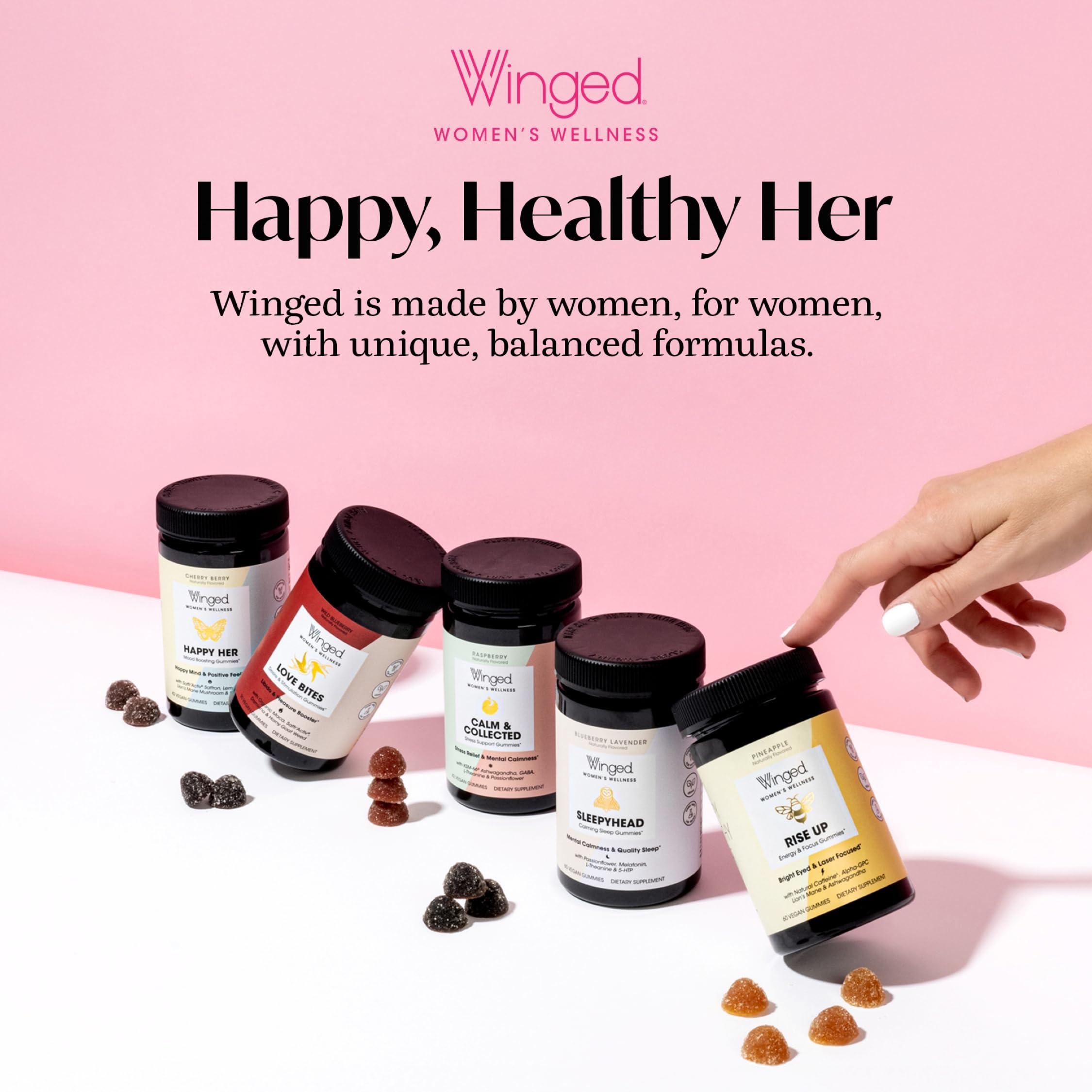 Winged Wellness Rise Up, Energy & Focus Gummies for Women - Daily Brain Boost Gummy Supplement with Natural Caffeine, Ashwagandha, B12, Nootropics Alpha-GPC & Lion’s Mane - Pineapple, 60 Gummies Winged Wellness Au supplements