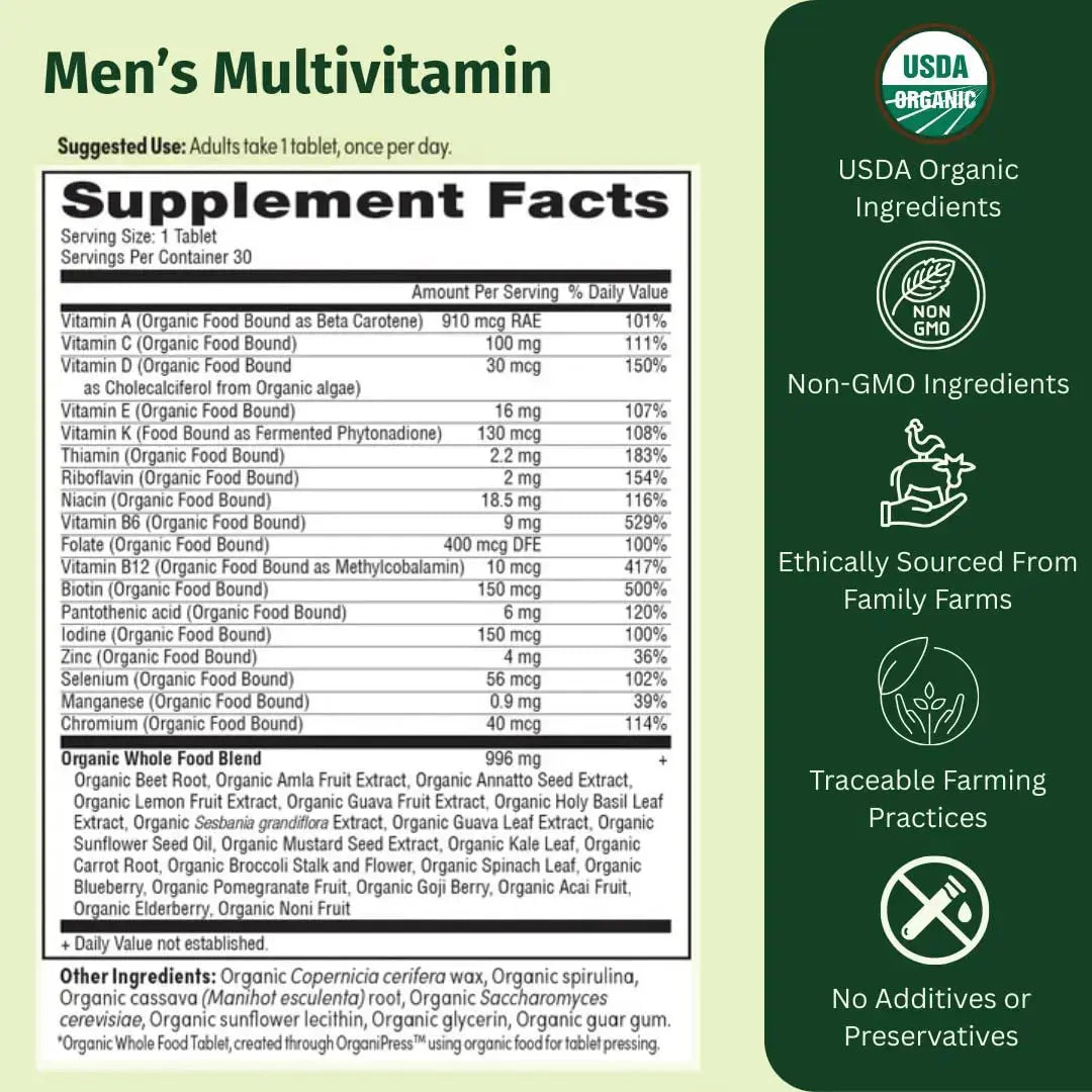 EarthFirst Organic Men’s Multi Once Daily, Whole-Food Multivitamin with 19 Vitamins & Minerals for Energy, Heart, Bone Strength EarthFirst Organic Au supplements