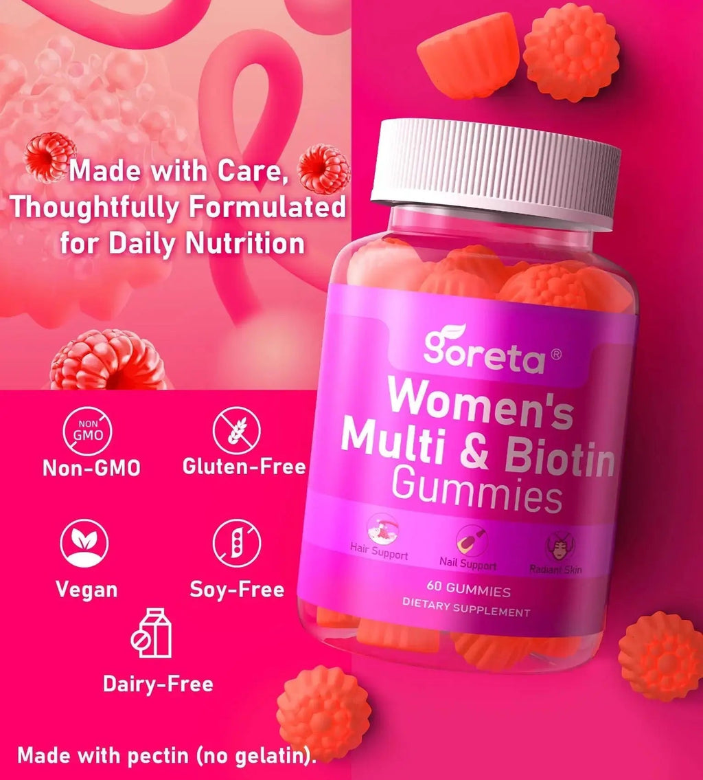 Goreta Women’s Multivitamin Gummies with Biotin 2,500 mcg – 15 Key Nutrients, Sugar-Free Mixed Berry, Pectin-Based, 60 Count Goreta Au supplements