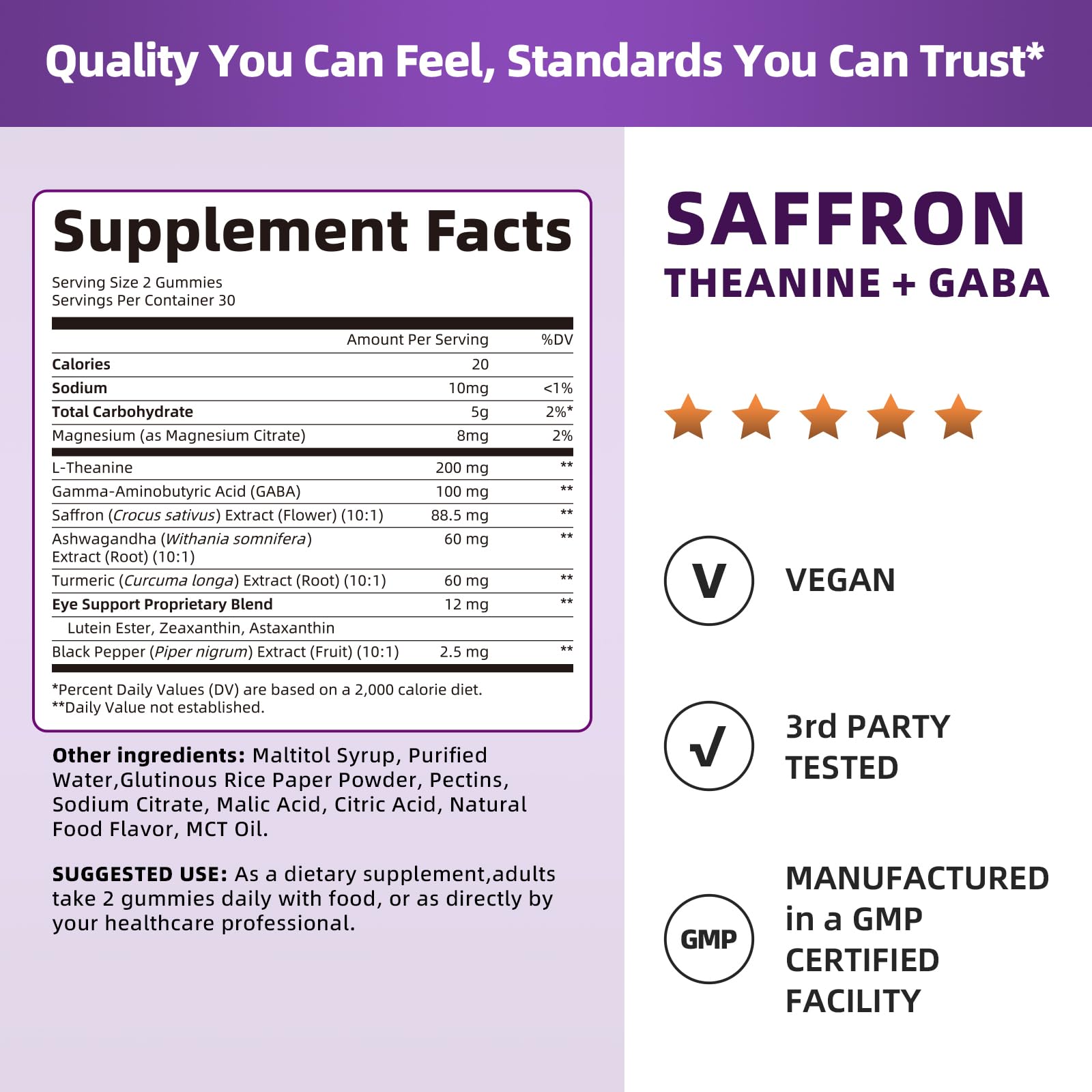 10-in-1 Saffron Supplements Gummies - Saffron Extract 88.5 mg with L-Theanine, GABA, Ashwagandha, Turmeric,Magnesium – Mood, Focus, Vision Support & Cortisol Balance, Sugar Free, Vegan, 60 Counts Lukaree Au supplements