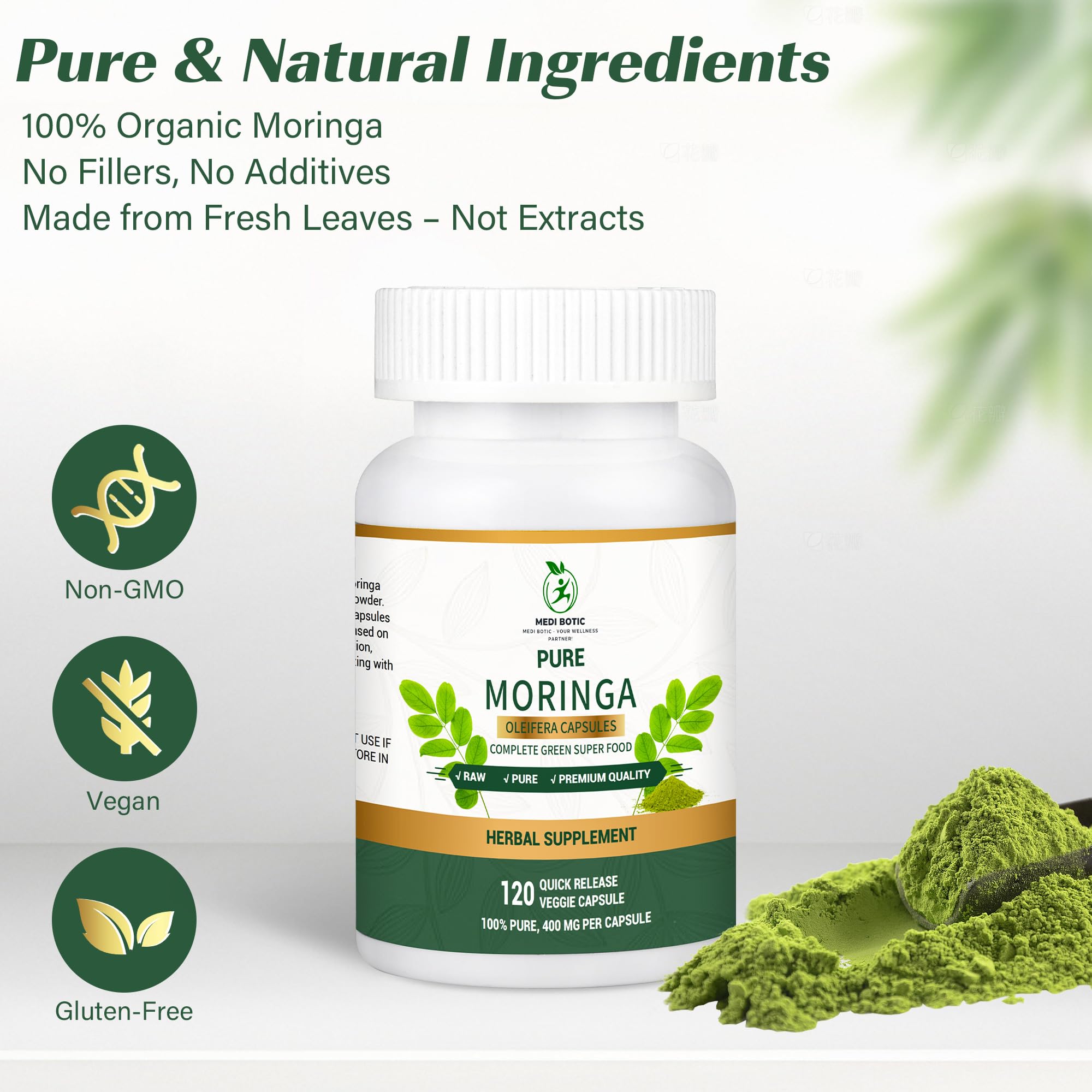 Moringa Capsules, Moringa Pure Capsules For Energy, Immune Support, Gut Health & Powerful Green Superfood, Rich In Antioxidants, Essential Vitamins & Amino Acids