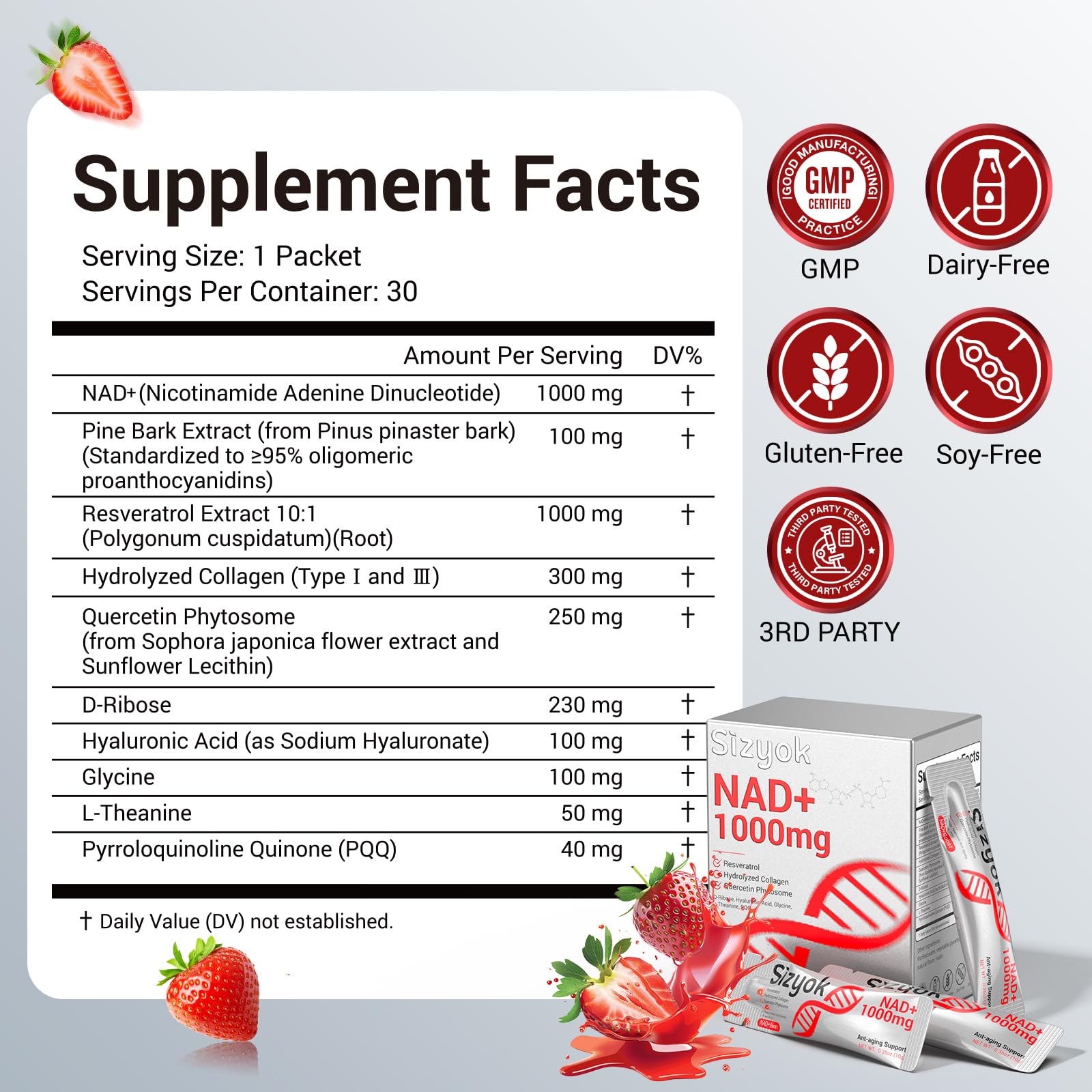 NAD+ Supplement 1000mg Liquid - High Absorption NAD+ with Trans Resveratrol 2000mg, Collagen & Hyaluronic Acid, Anti-Aging Energy Support for Women, Cellular Health & Longevity Boost Sizyok Au supplements