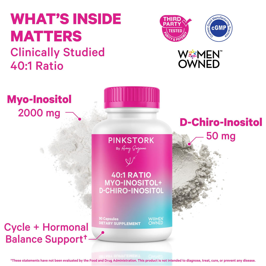 Pink Stork Myo-Inositol & D-Chiro Inositol Supplement - Hormonal Balance for Women - Ovarian Support - 40:1 Ratio - Fertility Supplements for Women - 180 Capsules, 2 Month Supply Pink Stork Au supplements