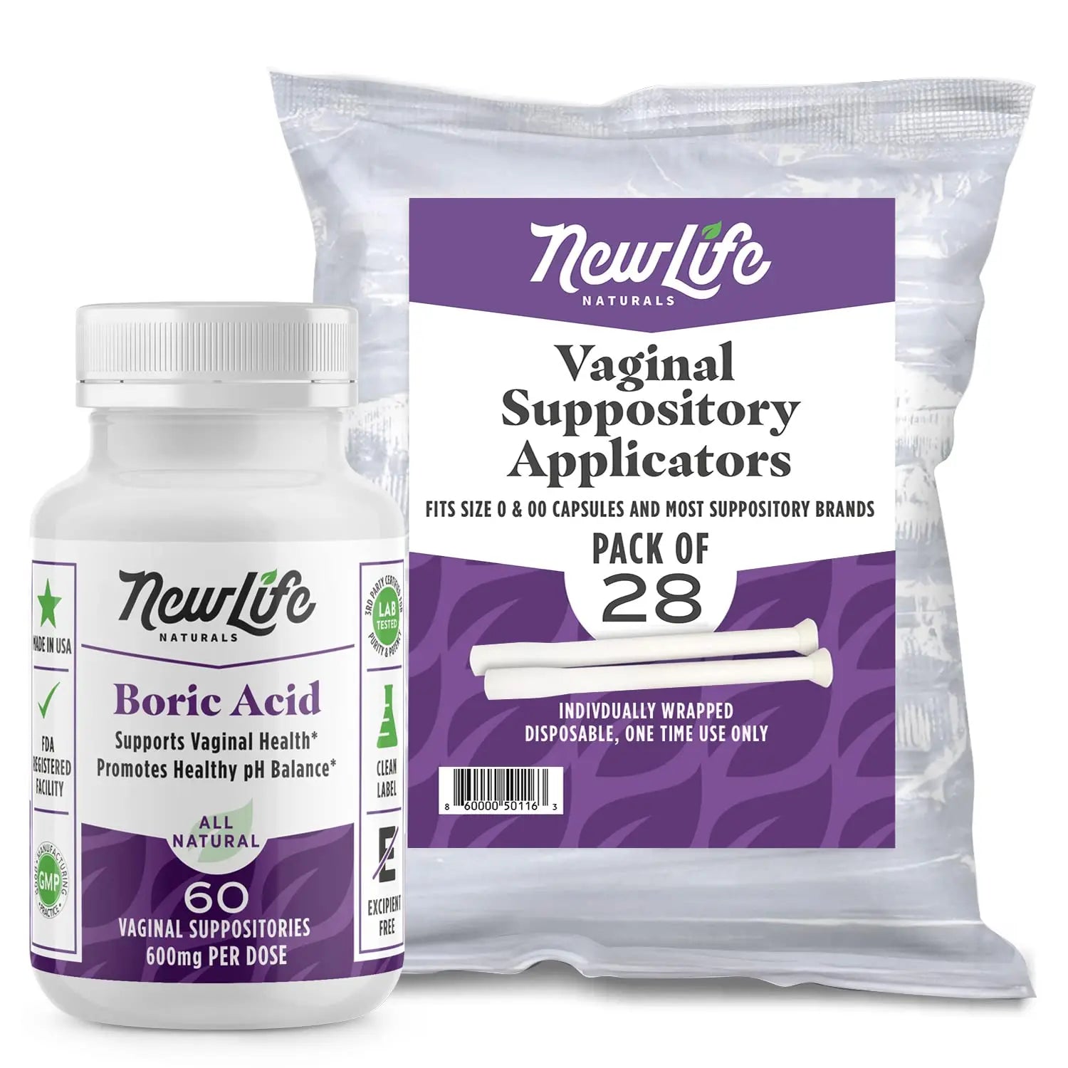 NewLife Naturals Boric Acid Vaginal Suppositories 600mg (60 Pack) with 28 Applicators - for pH Balance NewLife Naturals Au supplements