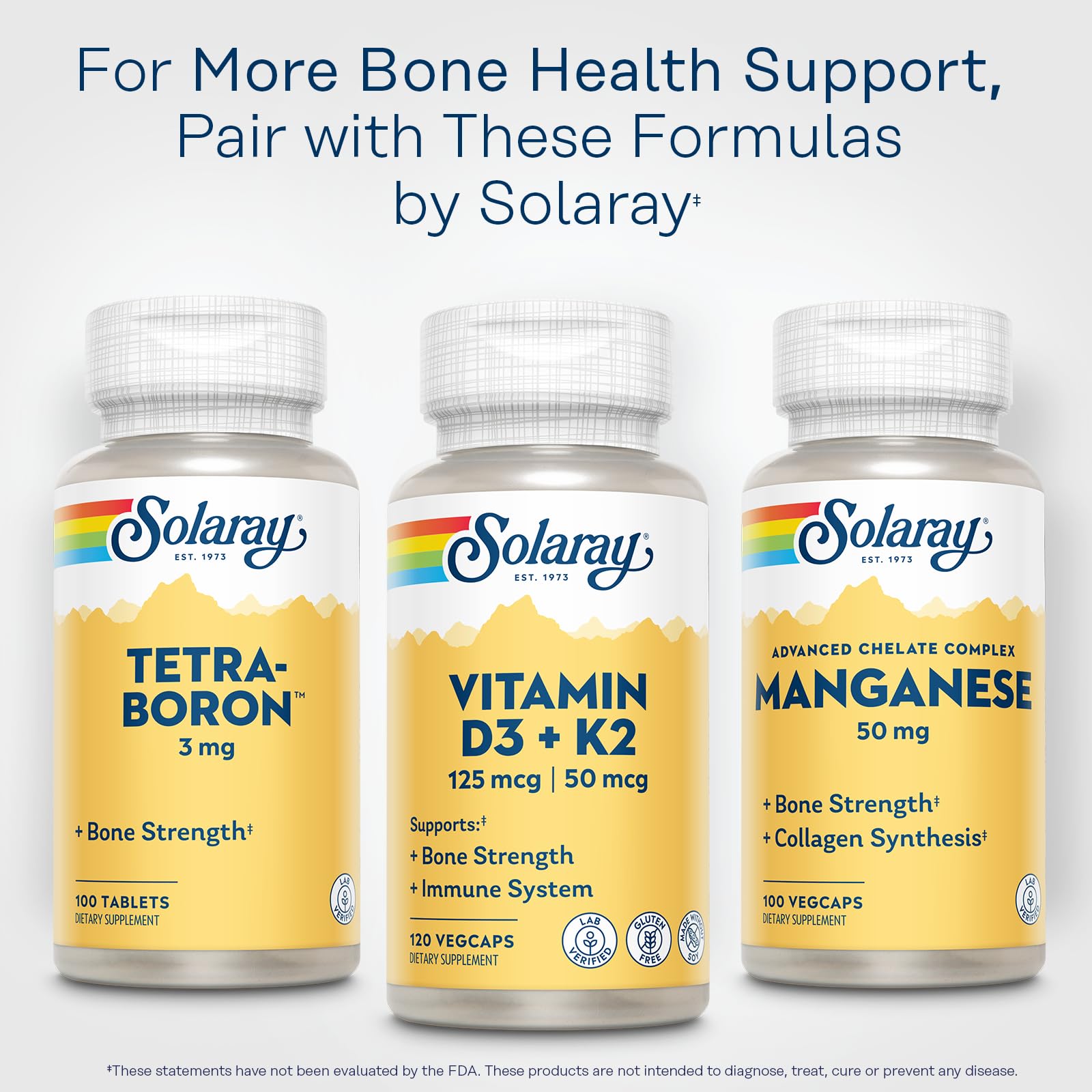 SOLARAY Vitamin D3 K2 - Bone Health and Immune Support Supplement - With 5000 IU Vitamin D as Vit D3 and 50 mcg Vitamin K2 as Menoquinone MK7, Made Without Soy