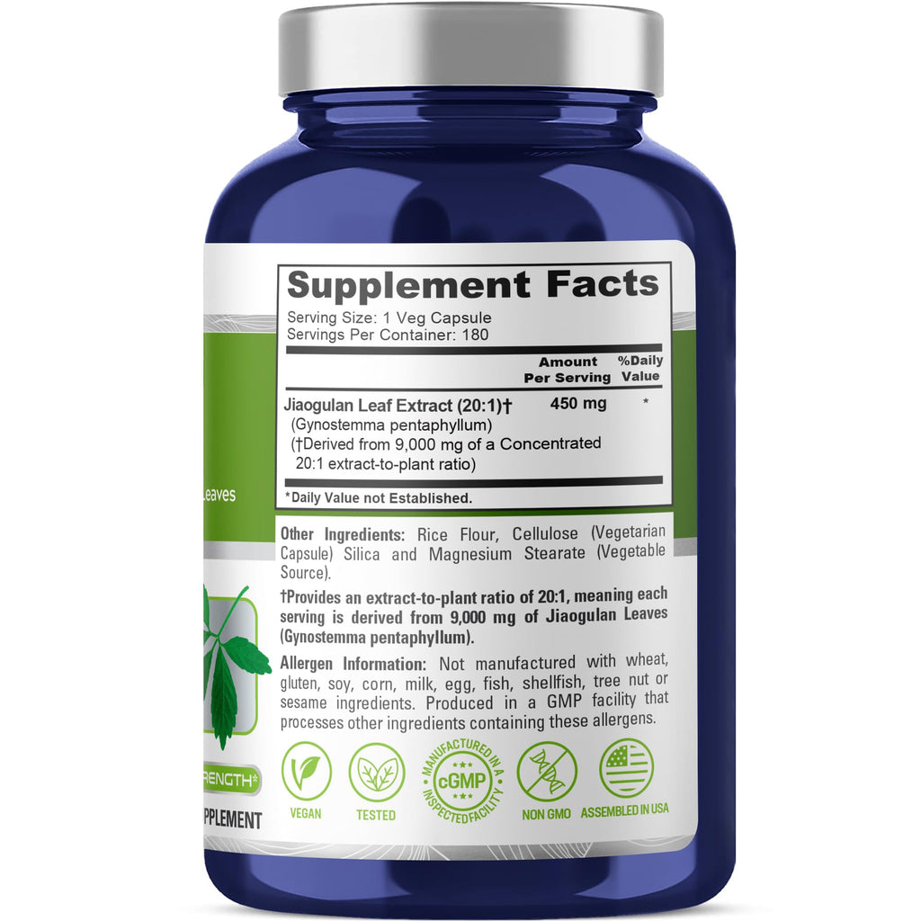 NusaPure Jiaogulan 20:1 Extract, 450 mg Equivalent to 9,000mg 180 Veggie Capsules (Vegetarian, Non-GMO, Vegan) Gynostemma Pentaphyllum NusaPure Au supplements