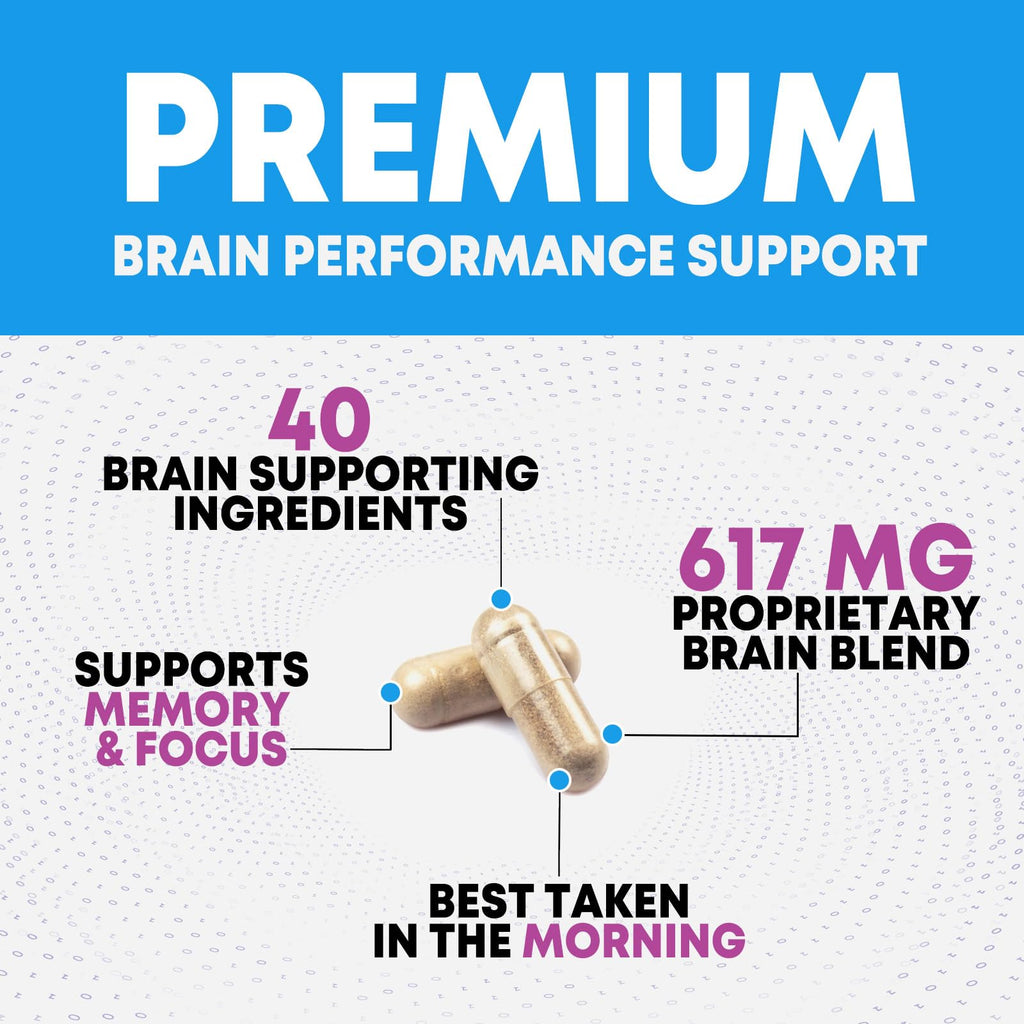 Brain Memory Supplement Pills - 3X Strength Nootropics for Concentration, Clarity & Focus Support - Brain Health Cognitive Vitamins with Bacopa, Phosphatidylserine & DMAE, Brain Booster - 180 Capsules Nature's Nutrition Au supplements