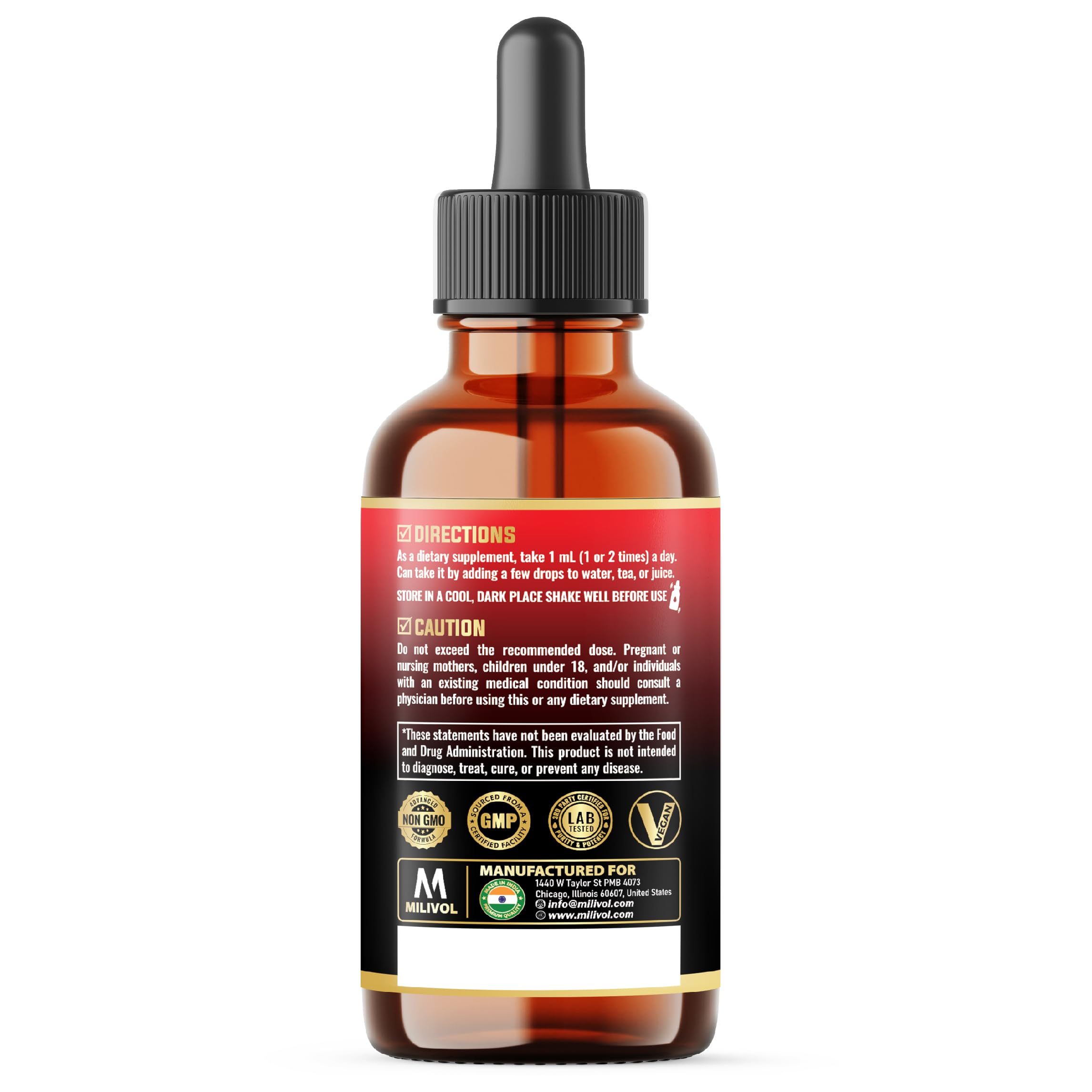 MILIVOL 5in1 NAD+ Liquid Drops w/Nicotinamide Riboside NR 900mg, Quercetin 500mg, Trans-resveratrol 500mg, Vitamin D3-C - Cellular Energy & Repair, Vitality, Healthy Aging - 1FL Oz - 1 Month Supply MILIVOL Au supplements