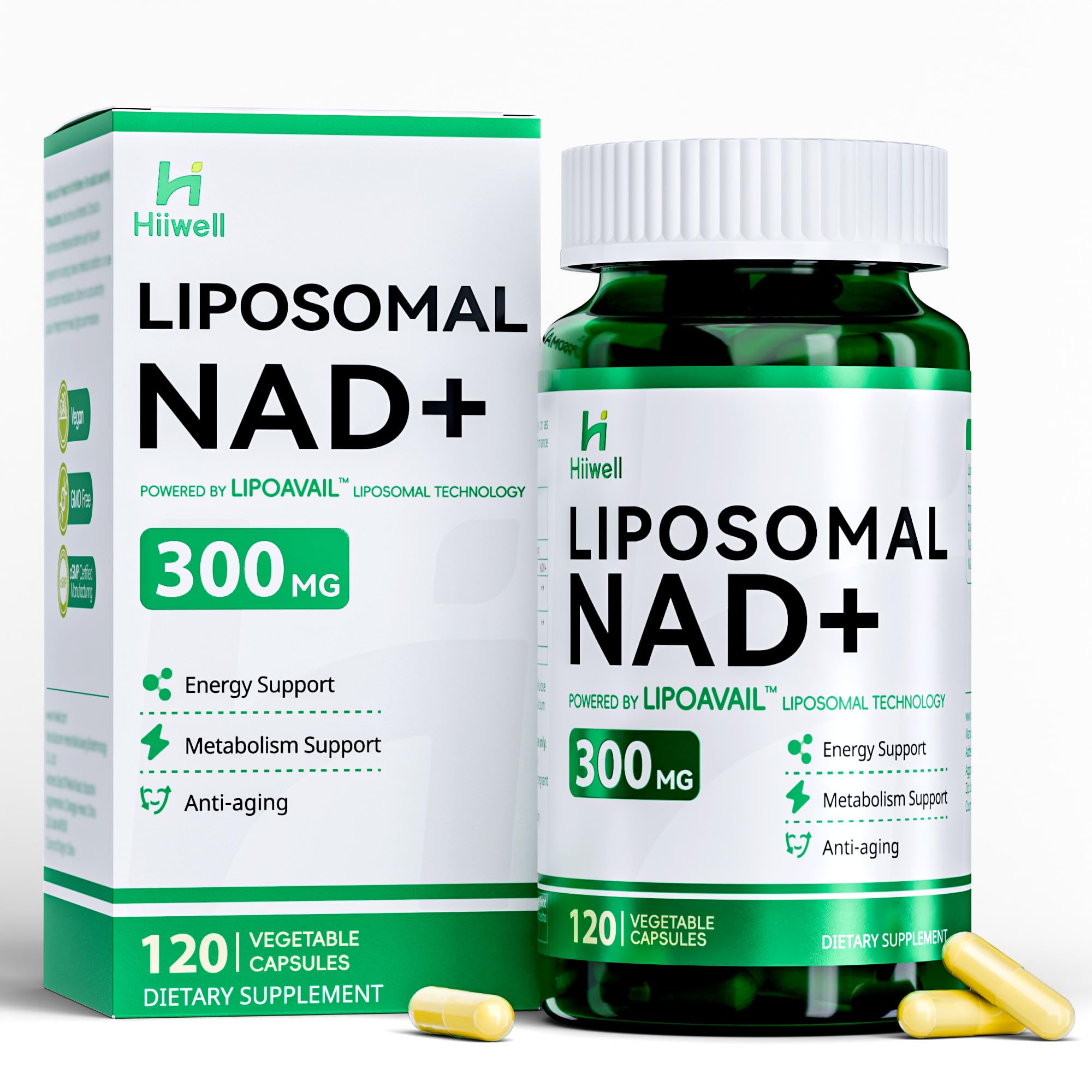 Liposomal NAD Supplement 300mg + Trans-Resveratrol & Quercetin, Energy & Anti-Aging Support, Boost NAD+ Levels - Vegan, Pure NAD Resveratrol Supplement for Women & Men, 120 Capsules Hiiwell Au supplements