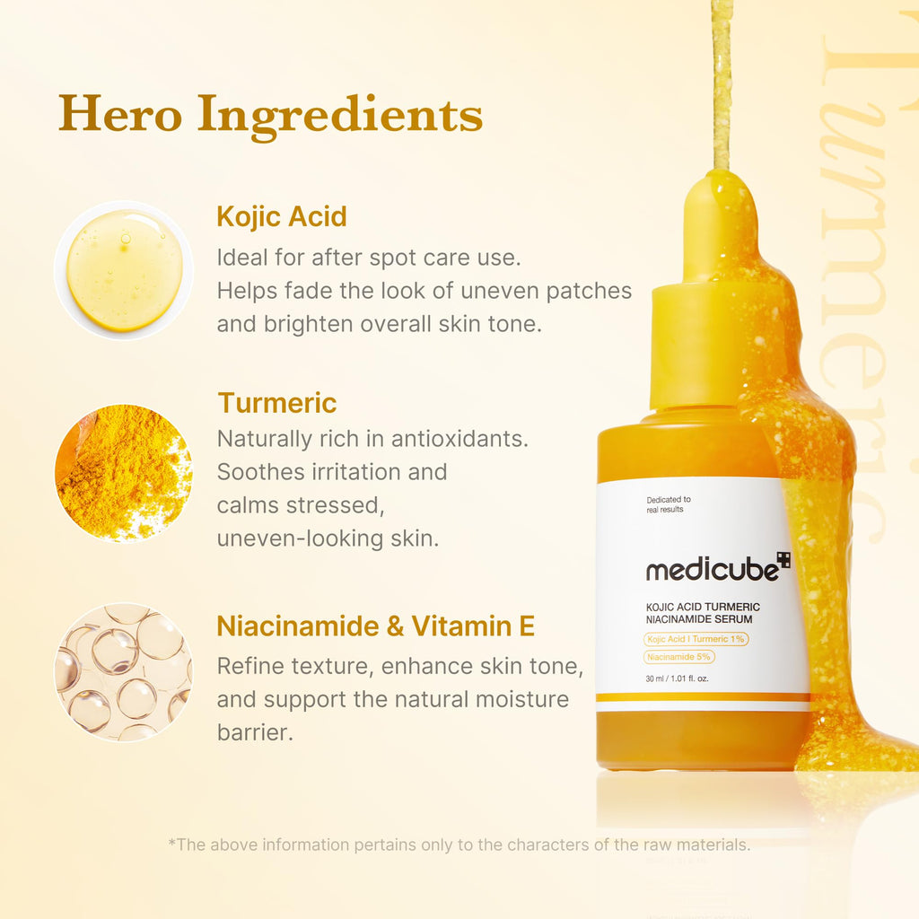 medicube Kojic Acid Turmeric Clarifying & Balancing Capsule Serum for Troubled Skin | Soothing & Brightening Facial Serum