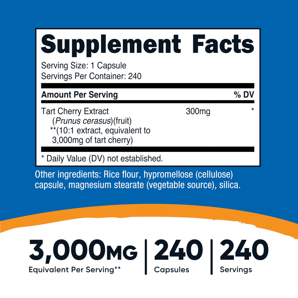 Nutricost Tart Cherry Extract 240 Vegetarian Capsules for 240 Servings per Bottle - Gluten Free, Non-GMO