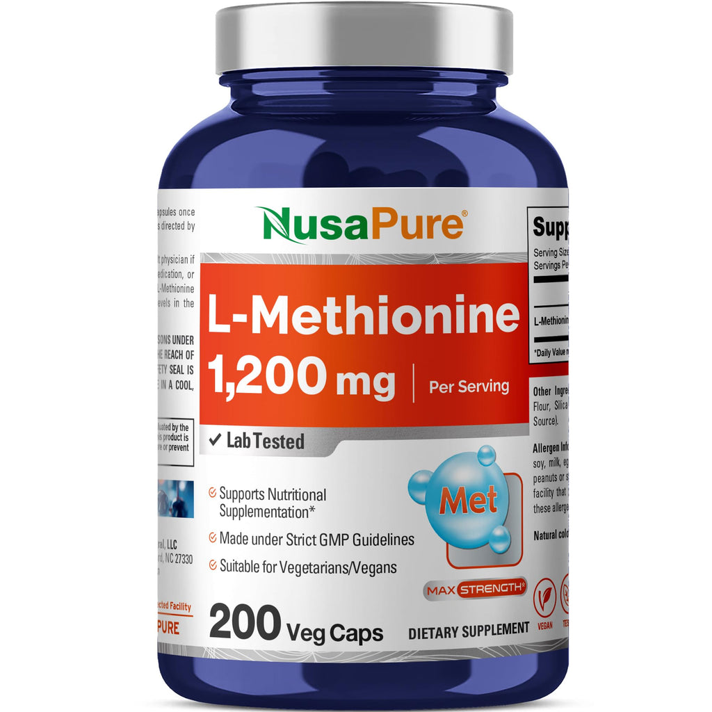 NusaPure L Methionine 1200mg | 200 Capsules | Non-GMO | Vegan Supplement NusaPure Au supplements