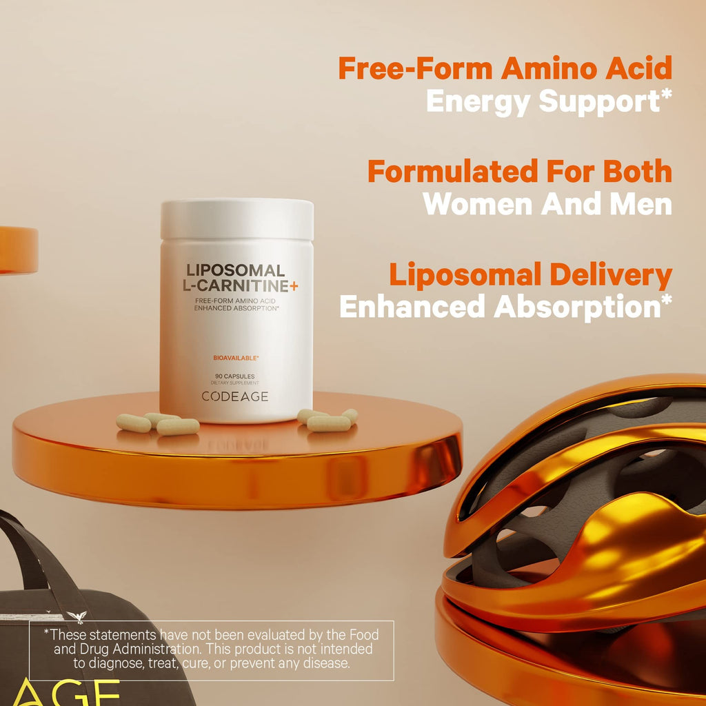 Codeage Liposomal L-Carnitine+ Supplement - 500 mg L-Carnitine L-Tartrate per Serving - Free-Form Amino Acid - Carnitine - Liposomal Delivery - Vegan, Non-GMO, Gluten-Free - 90 Capsules Codeage Au supplements