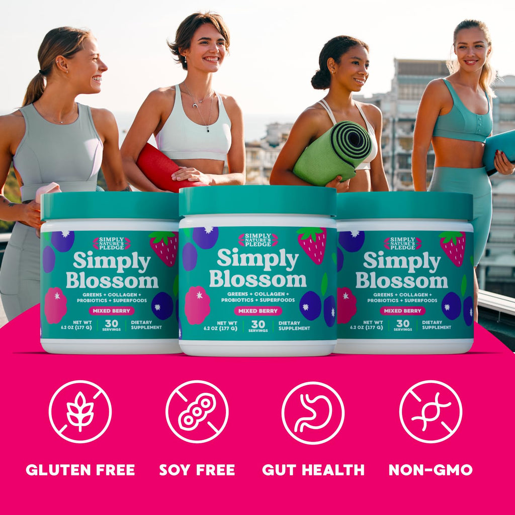Simply Blossom Nutrition - Daily Greens & Superfood Powder + Collagen + Probiotics for Women's Digestive Health & Bloating Relief. Help Your Health Bloom - 2 Month Supply Simply Nature's Pledge Au supplements