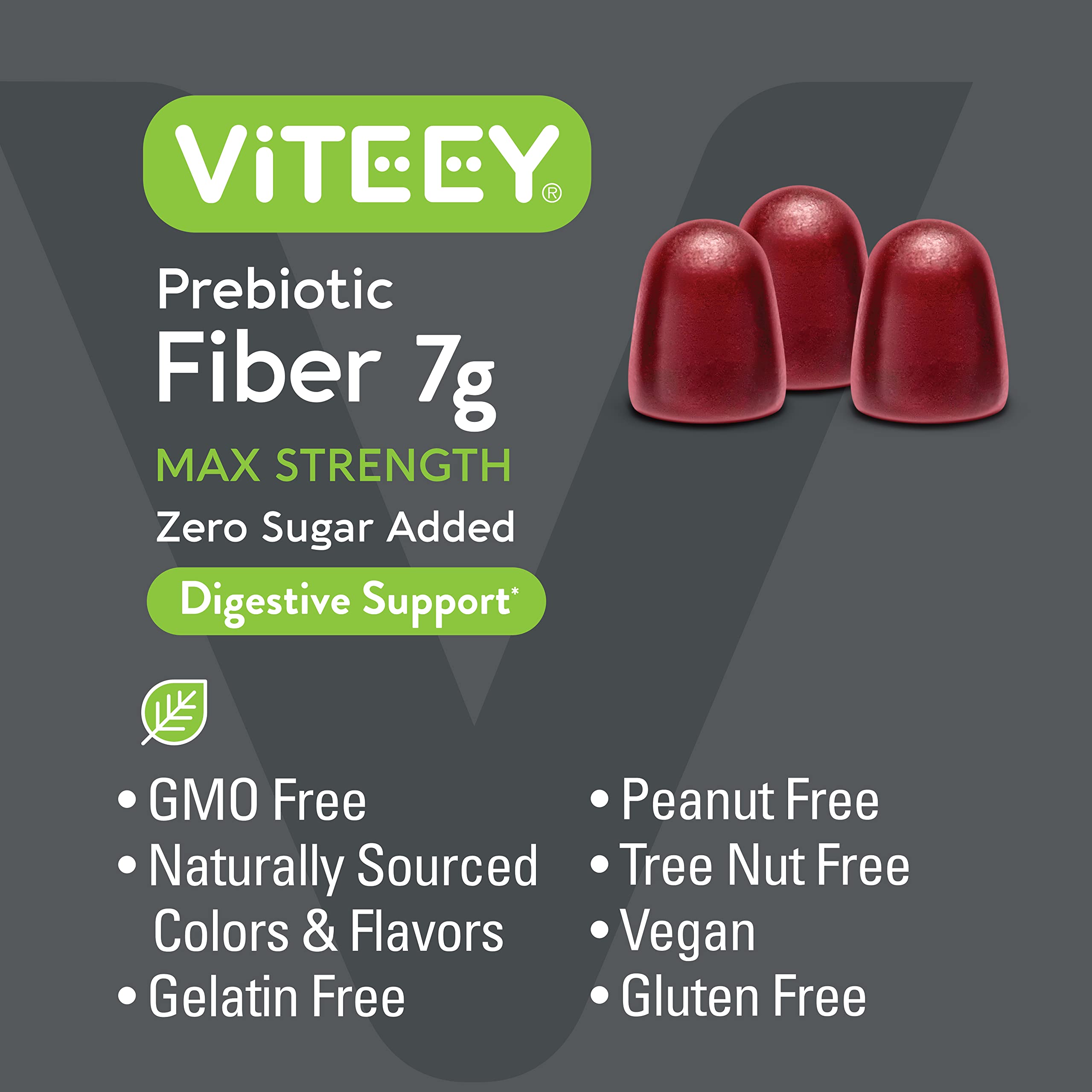 VITEEY Prebiotic Fiber Gummies for Adults, 7g - Gut Health & Digestive Soluble Fiber Supplement Gummies - Zero Sugar Added, Vegan, Gluten-Free - 180 Count