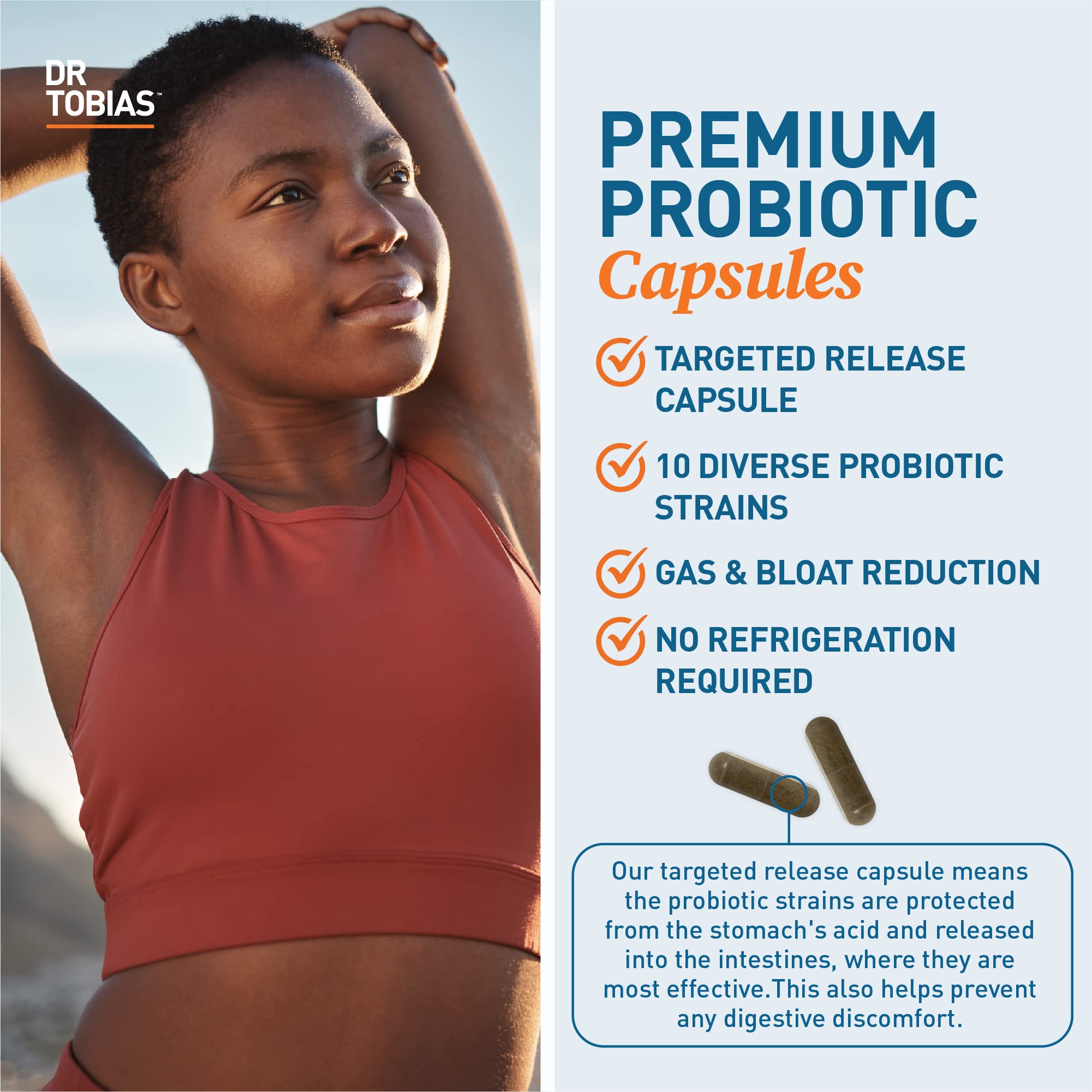 Dr. Tobias Probiotics 30 Billion, 10 Strains, 30 Billion CFU's, Targeted Release Probiotics for Women & Men, Supports Digestive Health, Shelf-Stable,