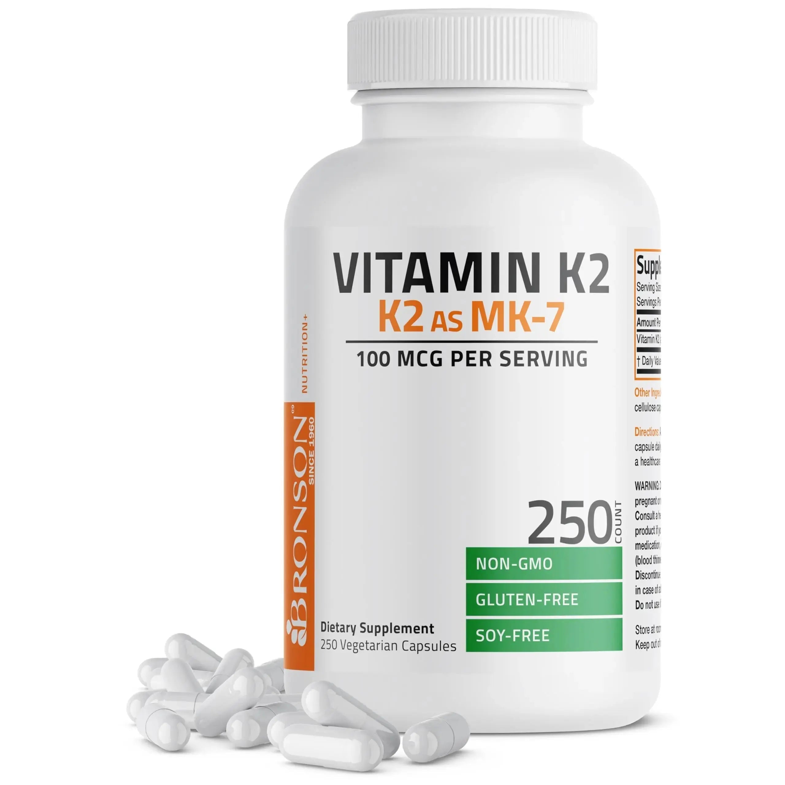 Bronson Vitamin K2 as MK-7 Menaquinone 100 mcg Non-GMO, 250 Capsules Bronson Au supplements