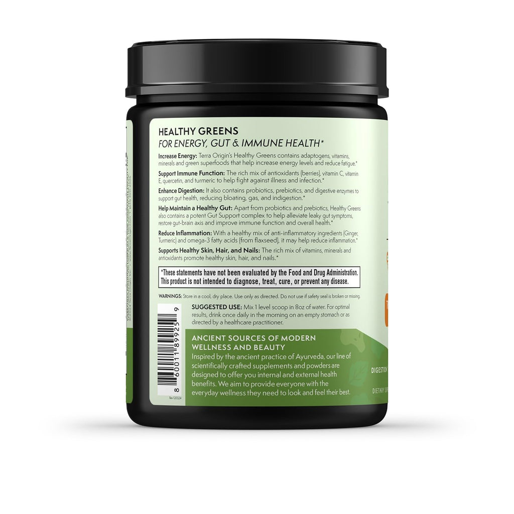 TERRA ORIGIN Healthy Greens Powder Supplement | Superfood Digestive Enzyme & Probiotic Blends | Immune, Gut, and Digestive Support for Women