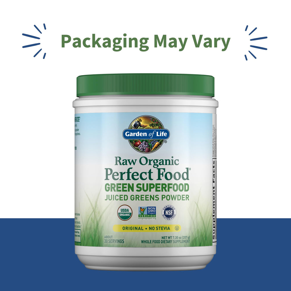 Garden of Life Raw Organic Perfect Food Green Superfood Juiced Greens Powder - Original Stevia-Free, 30 Servings, Non-GMO, Gluten Free Whole Food Dietary