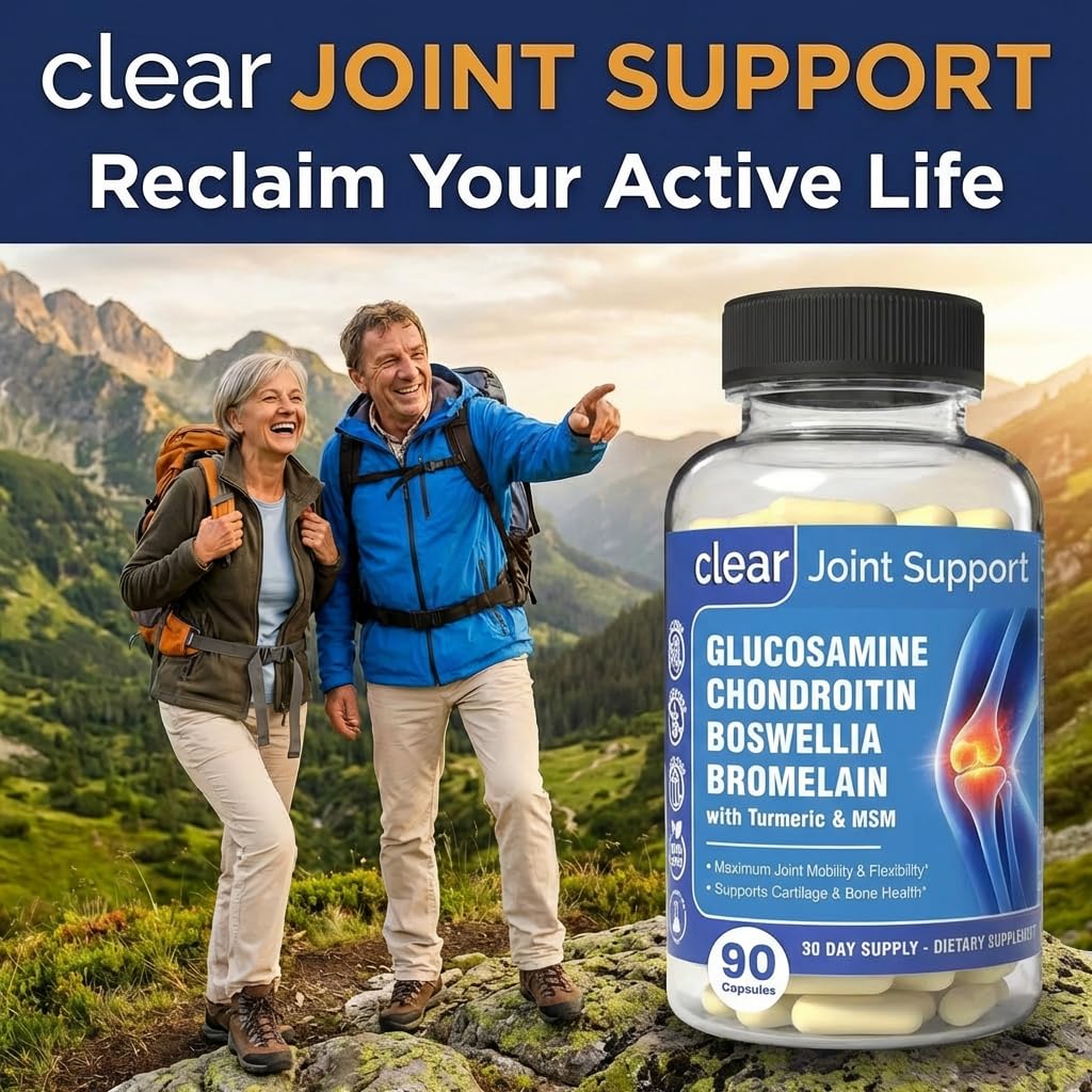 Clear Joint Support - 1500mg Glucosamine Chondroitin MSM - 8 in 1 Joint Health Supplement with Turmeric and Boswellia for Men & Women, Knee, Hip & Back Support, Made in USA, 90 Capsules Clear Probiotics Au supplements
