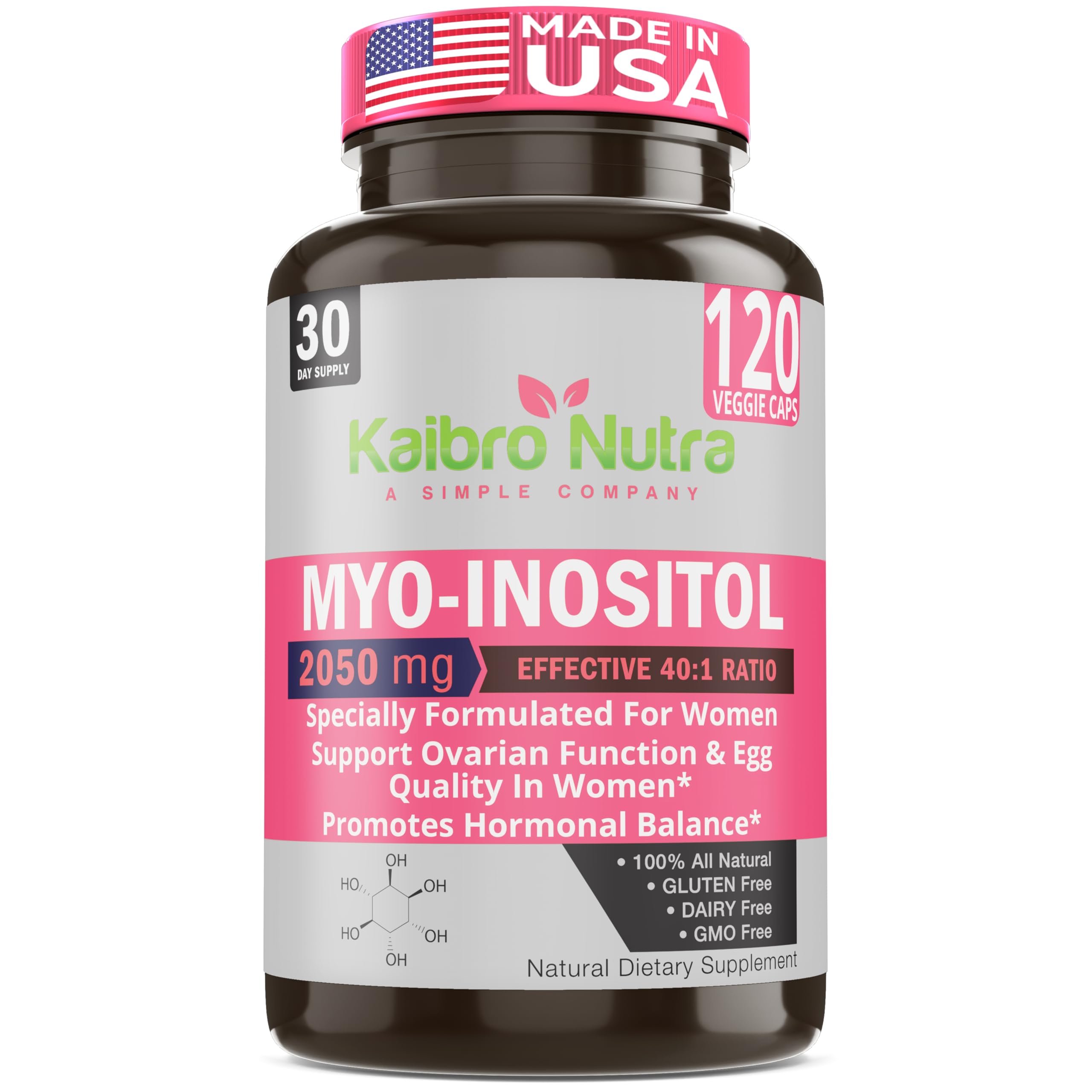 Kaibro Nutra Myo-Inositol Supplement, Myo-Inositol & D-Chiro Inositol 40:1 Ratio, Hormone Balance & Ovarian Support for Women with Vitamin B8, 2050mg, Vegan, Non-GMO Capsules 120 Count Kaibro Nutra Au supplements