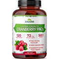 Zazzee Cranberry PACs 72 mg per Capsule, 50:1 Extract, 120 Vegan Capsules, 2X Strength, 4 Month Supply, Fast-Acting, Effective Urinary Tract & Bladder Support