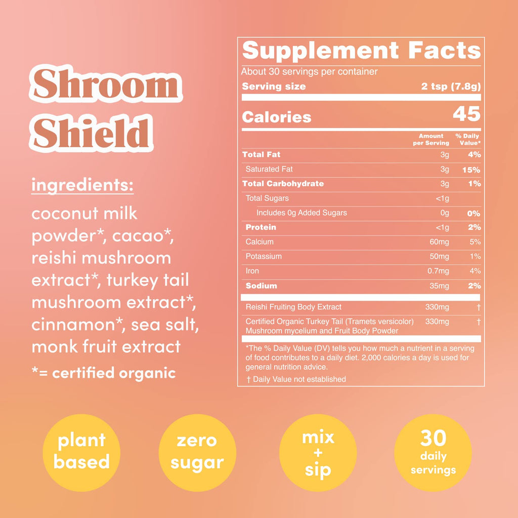 GOLDE Shroom Shield - Plant Based Superfood Blend w/Turkey Tail Mushroom & Reishi Mushroom Extract - Stress Defense - Antioxidants & Prebiotics - Vegan, Keto, & Sugar-Free Hot Cocoa - 30 Servings GOLDE Au supplements