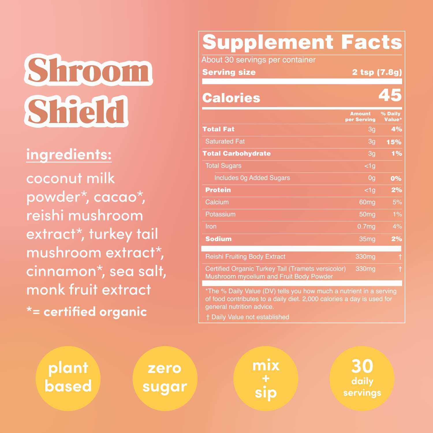 GOLDE Shroom Shield - Plant Based Superfood Blend w/Turkey Tail Mushroom & Reishi Mushroom Extract - Stress Defense - Antioxidants & Prebiotics - Vegan, Keto, & Sugar-Free Hot Cocoa - 30 Servings GOLDE Au supplements