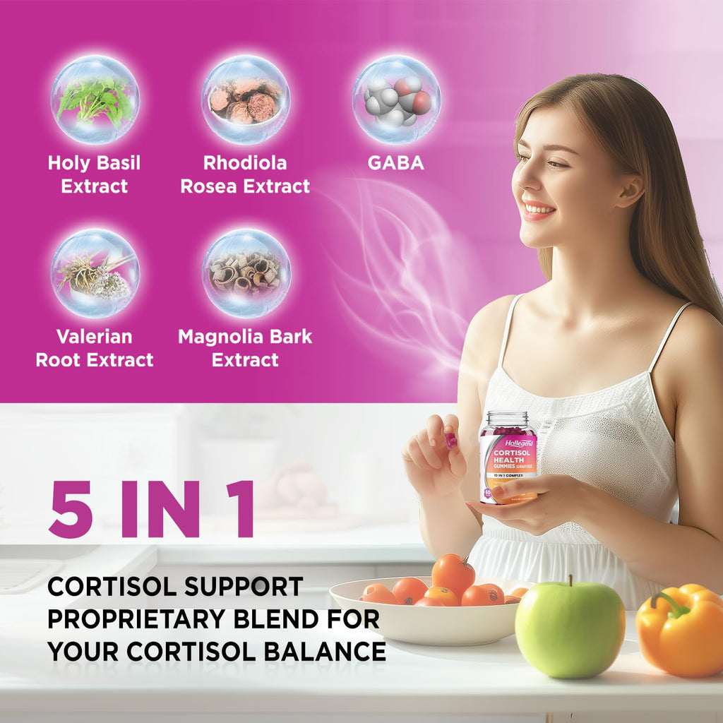 HOLLEGEND Cortisol Supplements for Women Men, Cortisol Gummies with Ashwagandha, Magnesium, L-Theanine, Phosphatidylserine, B6 for Cortisol Detox, Relaxation, Sleep, Focus, Sugar-Free, Vegan, 60 HOLLEGEND Au supplements