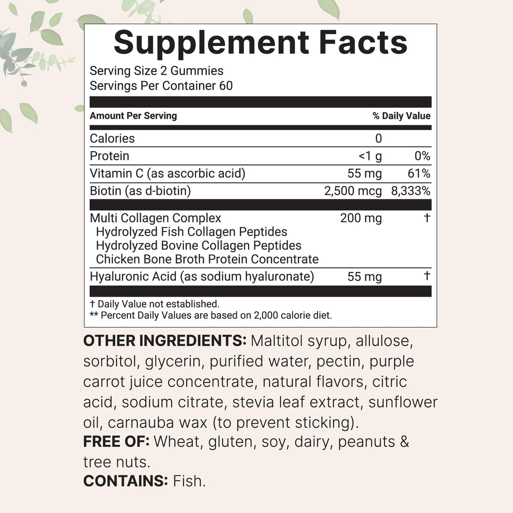 Micro Ingredients Multi Collagen Peptides, 120 Collagen Gummies | Type I,II,III,V,X Protein with Biotin, Hyaluronic Acid, & Vitamin C Complex | Pomegranate & Berry Flavored
