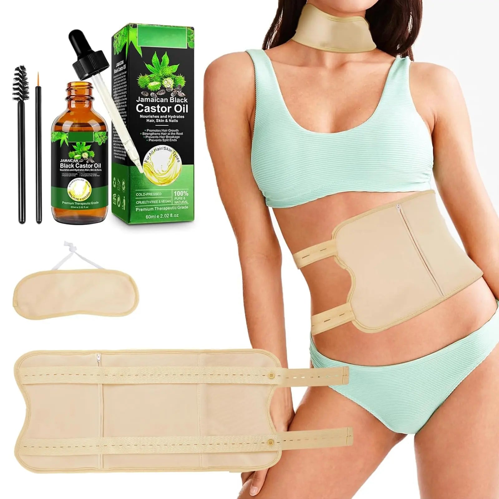 Jamaican Black Castor Oil (2.02 fl oz) with Reusable Castor Oil Pack Wrap, Adjustable Castor Uqrjyfiy Au supplements