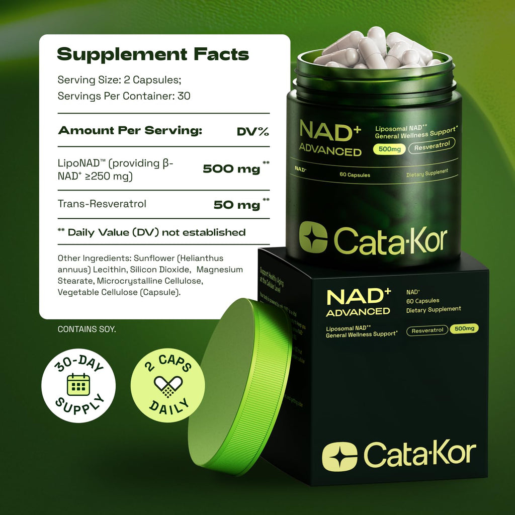 Cata-Kor Liposomal NAD Supplement with Resveratrol – NMN Supplement Alternative – Third-Party Tested – 30-Day Supply – Advanced NAD+ Resveratrol Cata-Kor Au supplements