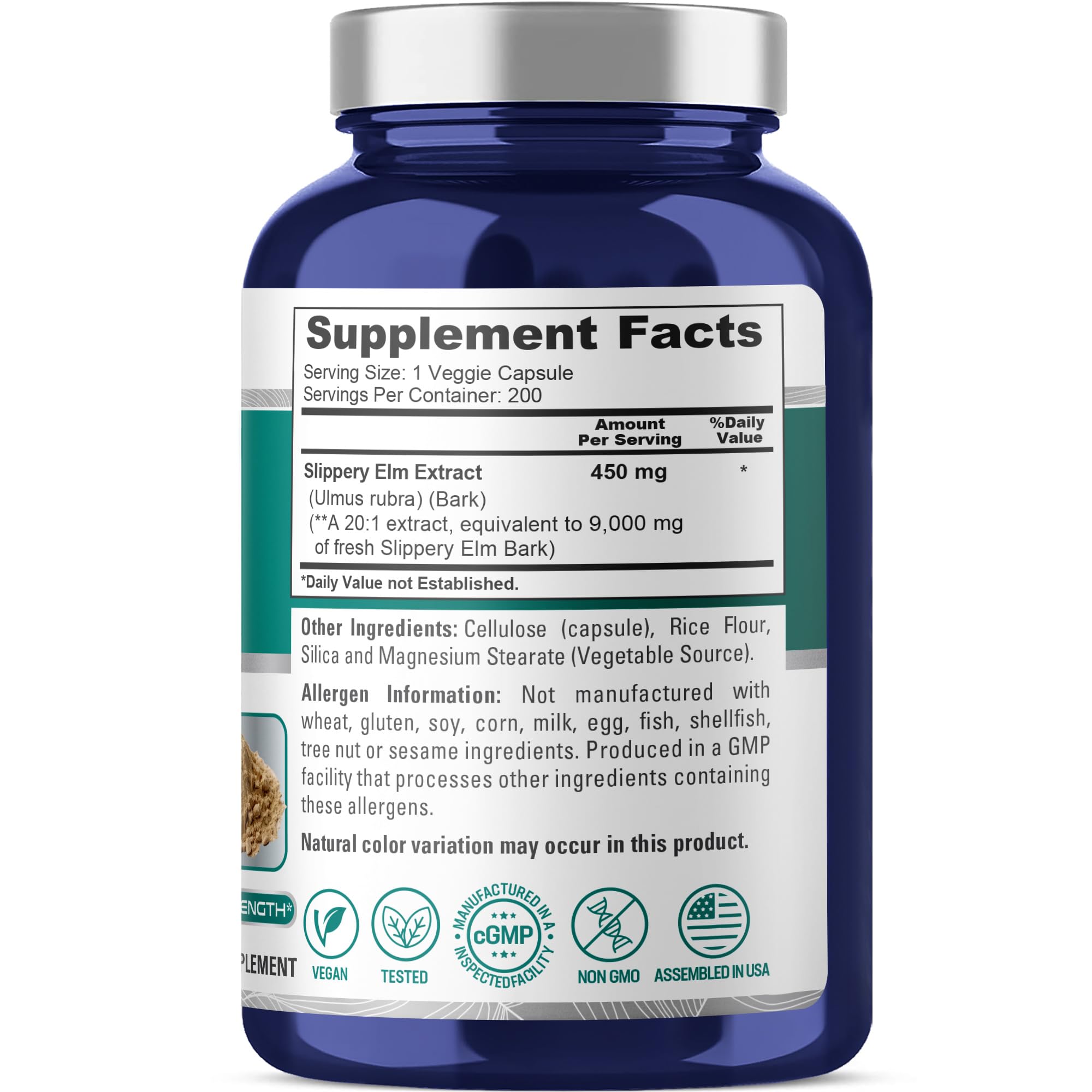 NusaPure Slippery Elm Bark 20:1 Extract, 450 mg Equivalent to 9,000mg 200 Veggie Capsules (Non-GMO, Vegan) NusaPure Au supplements