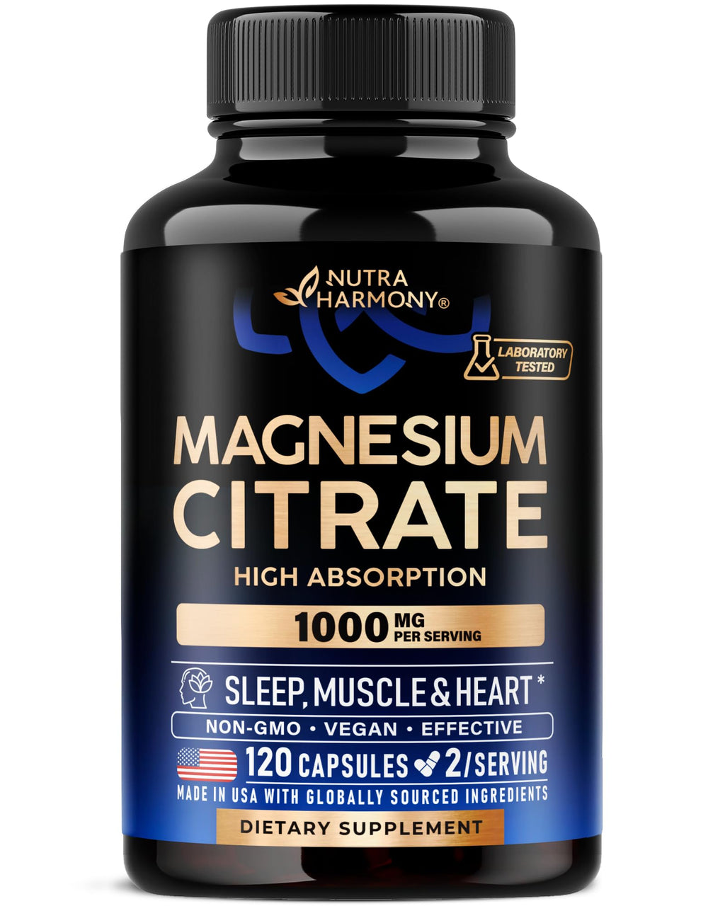 Magnesium Citrate Capsules 1000mg | High Absorption Supplement - Sleep, Muscle & Heart Support - Vegan | Non-GMO - Made in USA - As Powder