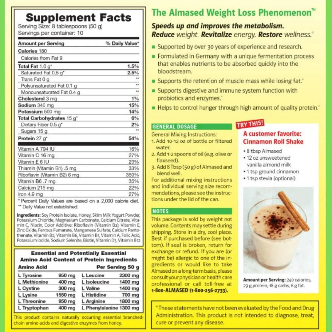 Almased Vanilla shakes – Gluten-Free, non-GMO Powder – Boost High Protein, Vanilla Flavor Almased Au supplements
