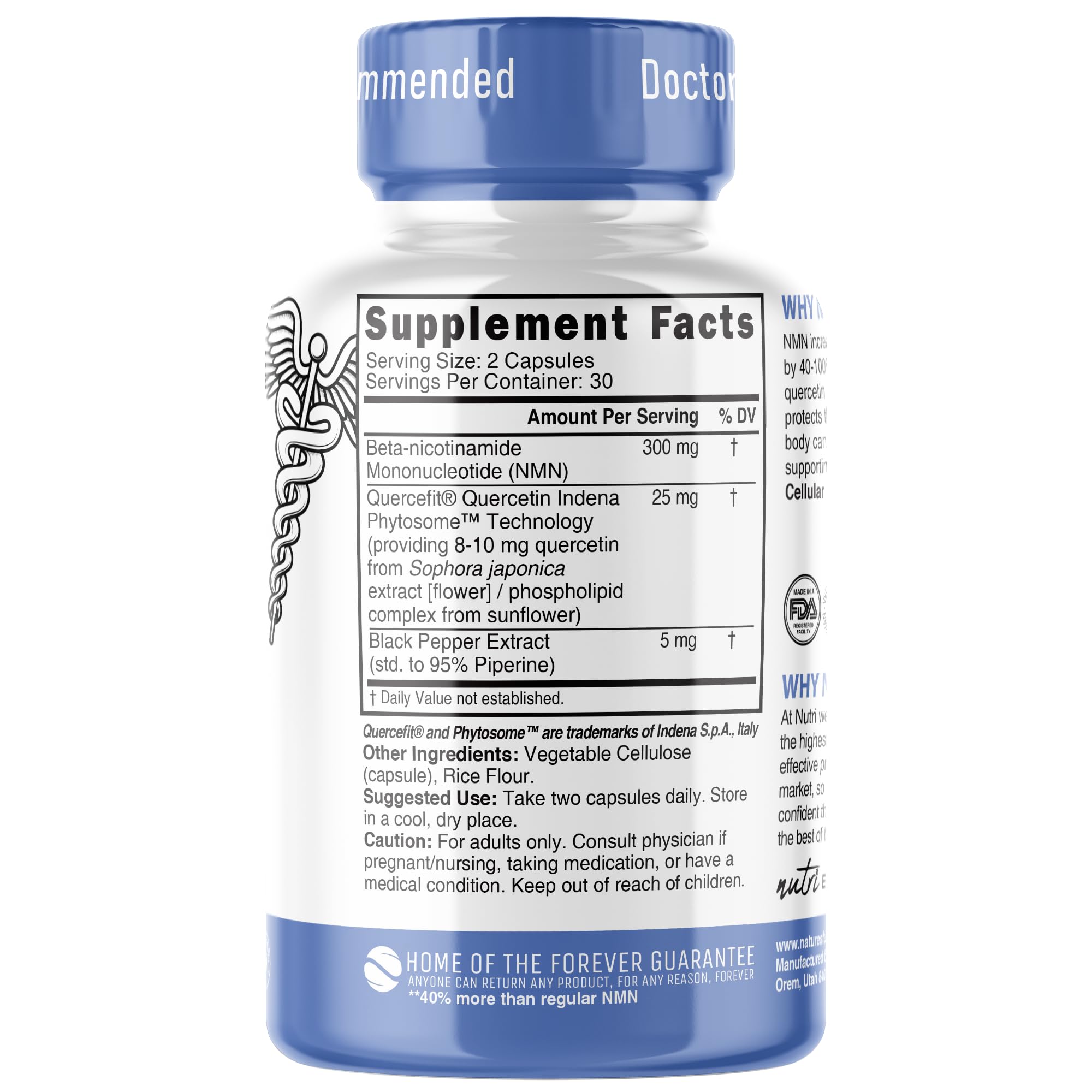 NMN Supplement 300mg NAD Supplement - (2 Pack) Nutri Ultra High Absorption Stabilized NMN Nicotinamide Mononucleotide, 40% More NAD+ w/ Quercetin Phytosome & Black Pepper - mnm supplement 120 Capsules Nature's Fusions Au supplements