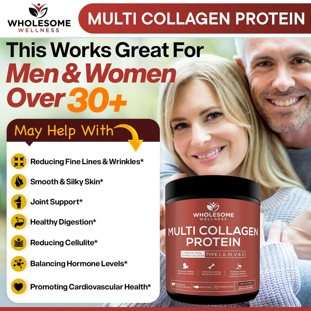 Multi Collagen Protein Powder Hydrolyzed (Type I II III V X) Grass-Fed All-in-One Super Wholesome Wellness Au supplements