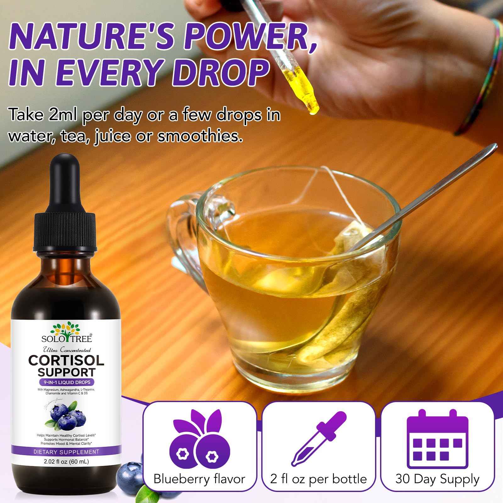 NIFEISHI Cortisol Reducer & Manager Liquid Drops for Women & Men | Cortisol Supplements with Ashwagandha & Magnesium | 9-in-1 Stress & Mood Support, Blueberry Flavor-2.02 floz NIFEISHI Au supplements